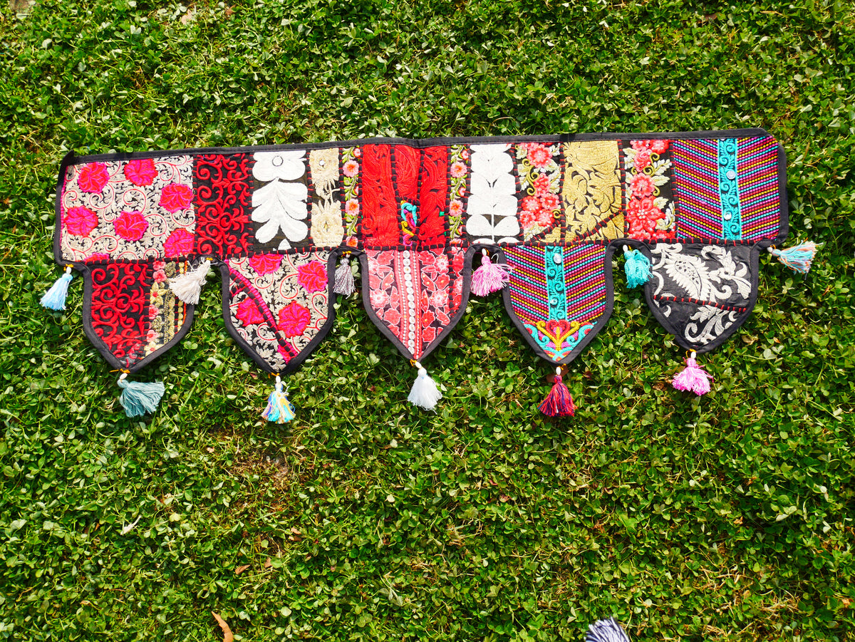 Handmade Indian Toran – colorful patchwork door hanging | Boho valance, hippie curtain & vibrant wall décor