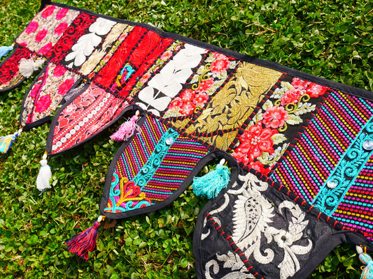 Handmade Indian Toran – colorful patchwork door hanging | Boho valance, hippie curtain & vibrant wall décor