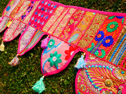 Boho Patchwork Toran – Handmade Door Valance, Colorful Hippie Window Decor & Wall Hanging