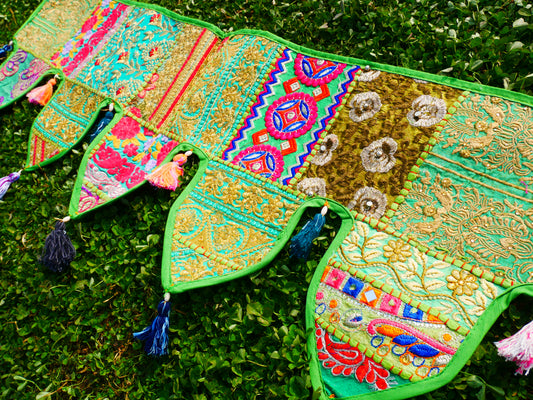 Handmade Patchwork Toran – Boho Door Valance, Hippie Window Hanging & Colorful Wall Decor