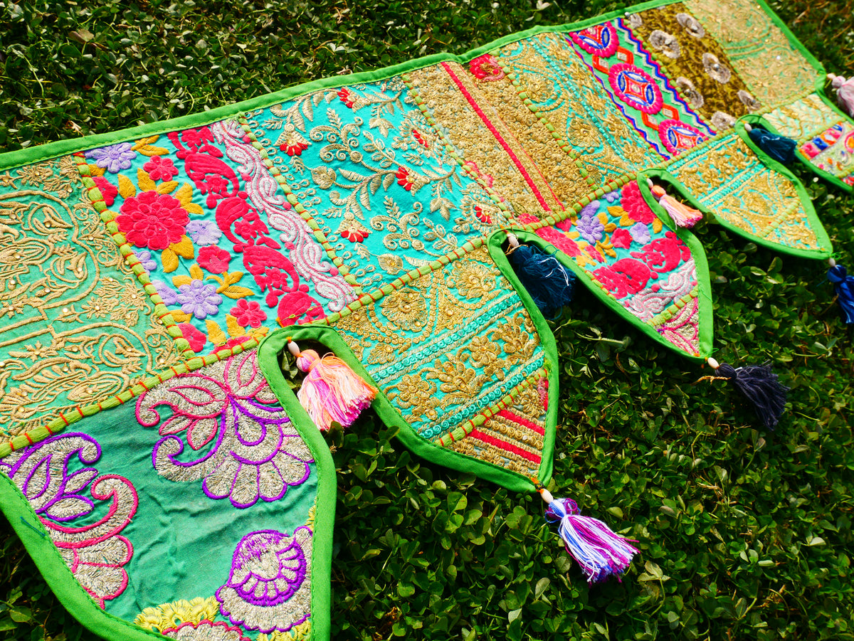 Handmade Indian Toran – colorful patchwork door hanging | Boho valance, hippie curtain & vibrant wall décor