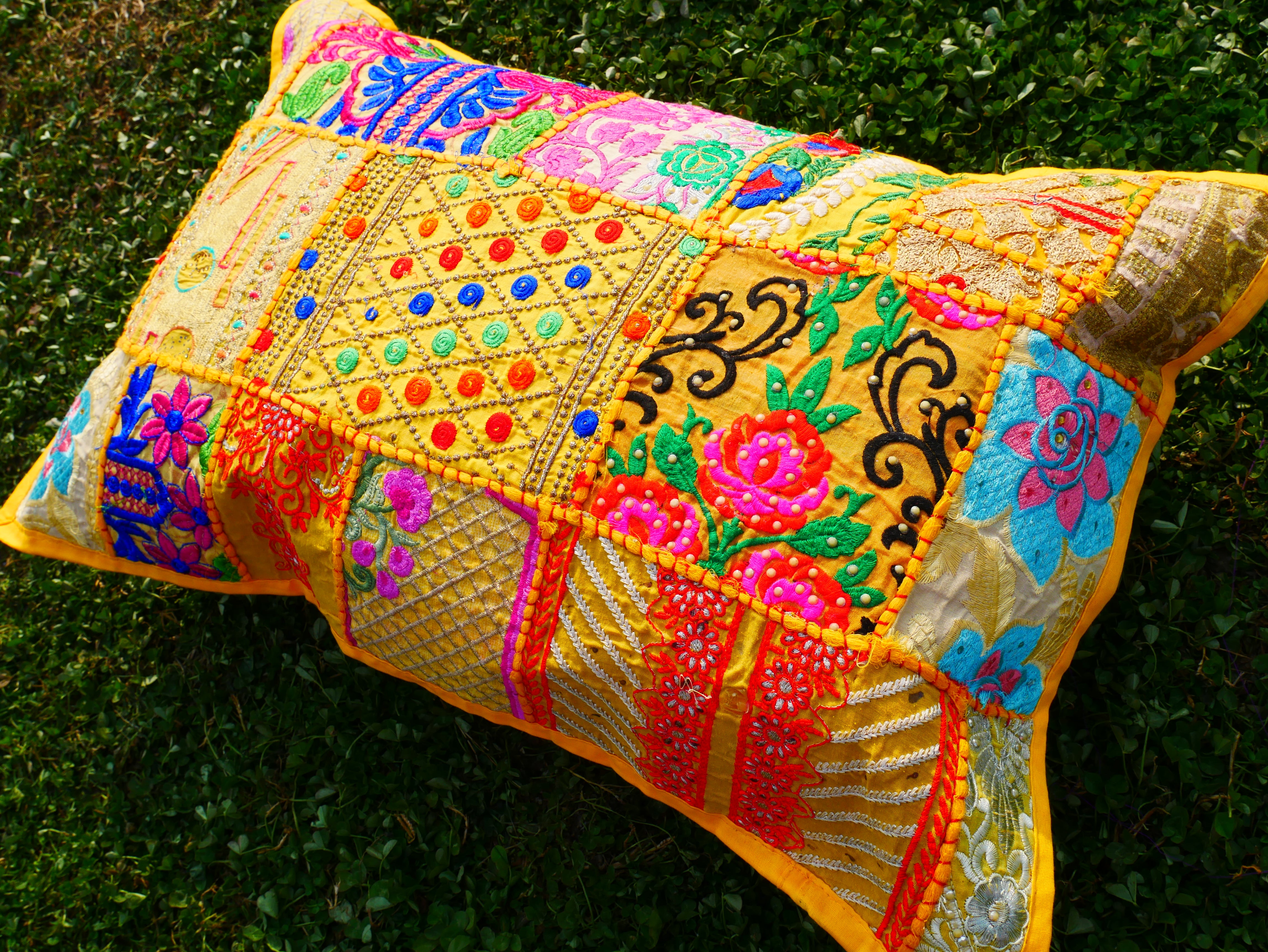 Orange throw pillow - Indian patchwork cushion cover hippie chic | colorful, decorative pillow case for bohemian decor | patchwork pillow hippie cushion COVER