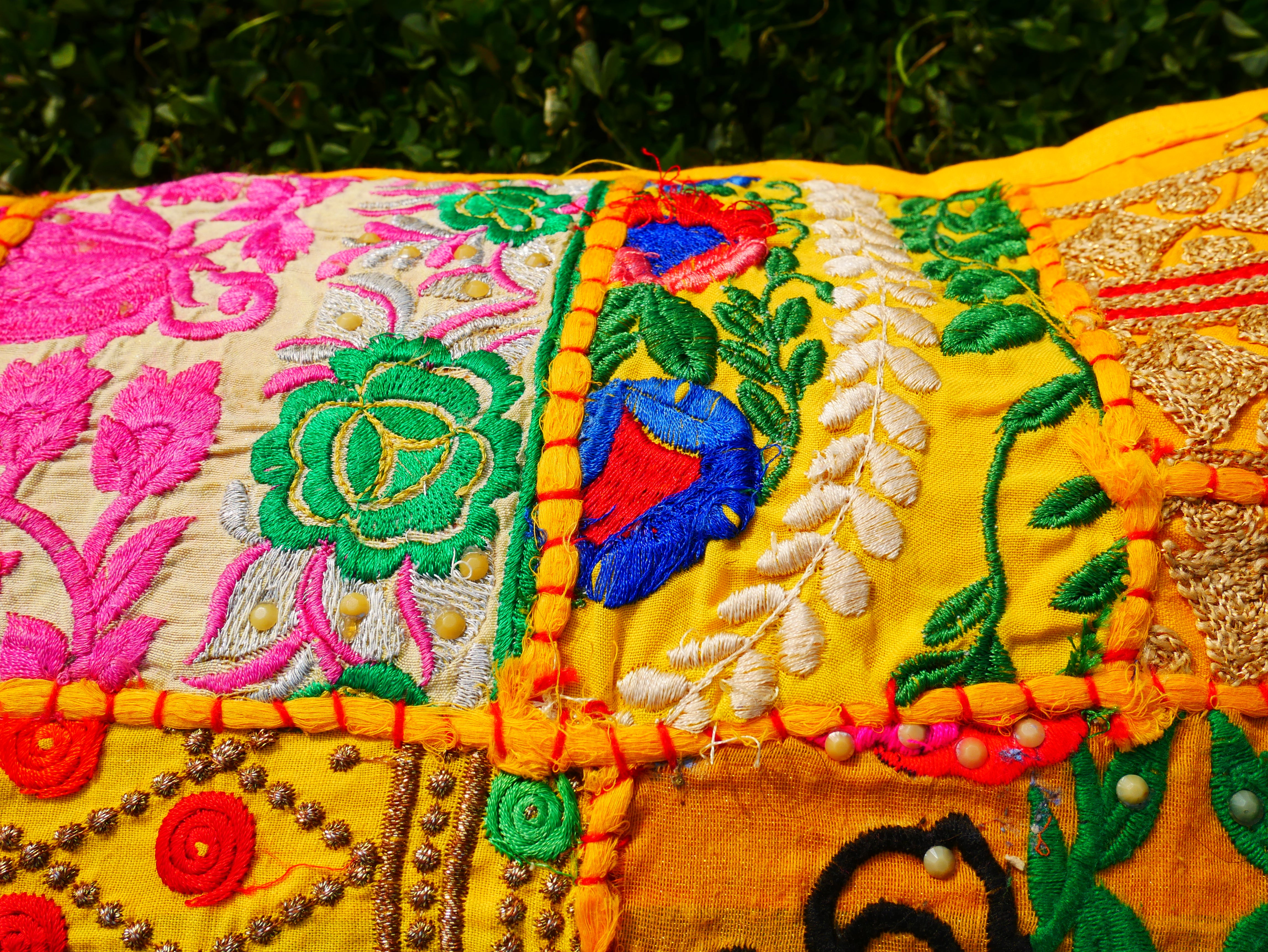 Orange throw pillow - Indian patchwork cushion cover hippie chic | colorful, decorative pillow case for bohemian decor | patchwork pillow hippie cushion COVER