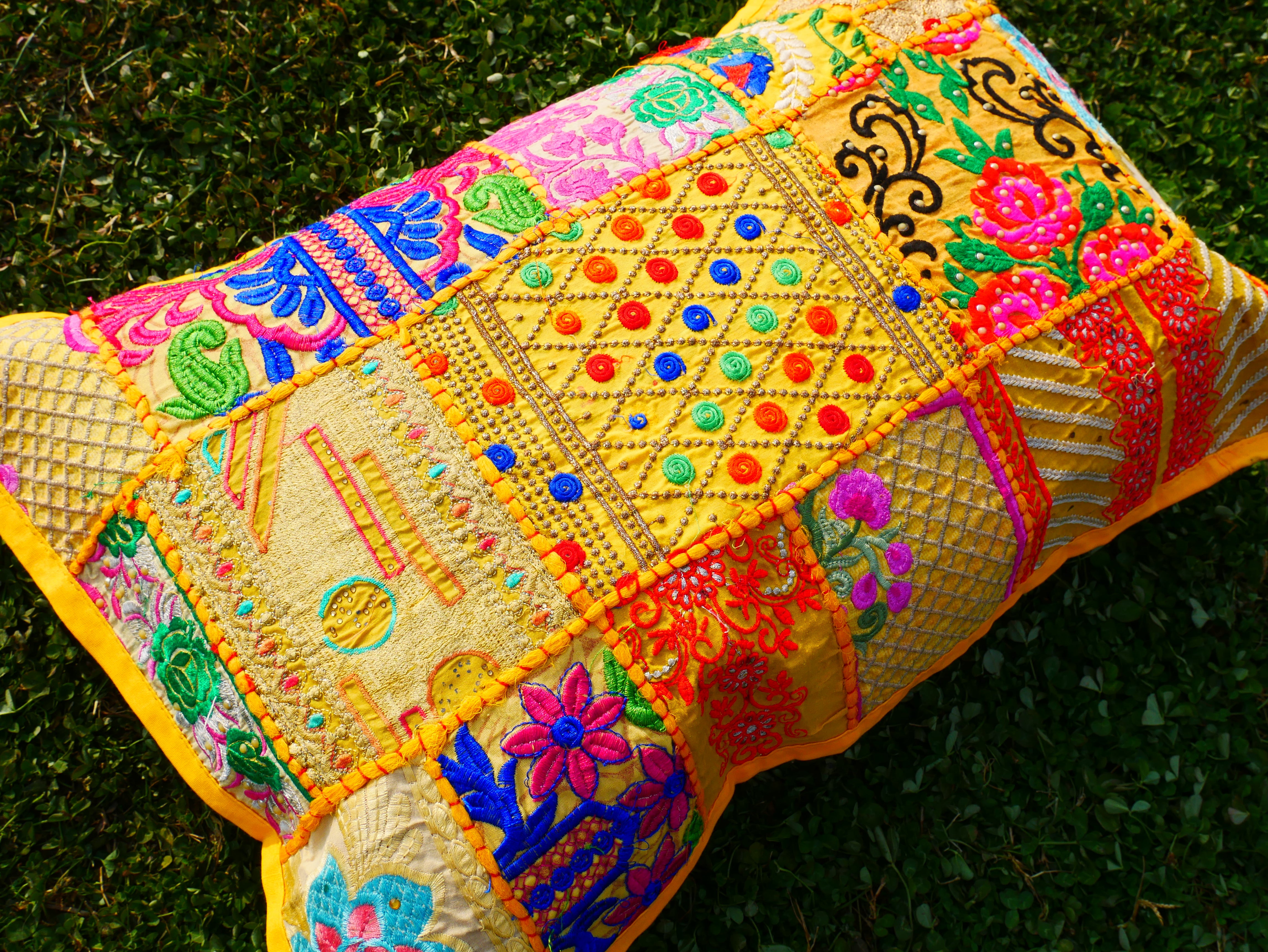 Orange throw pillow - Indian patchwork cushion cover hippie chic | colorful, decorative pillow case for bohemian decor | patchwork pillow hippie cushion COVER