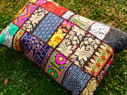 Colorful throw pillow - Indian patchwork cushion cover hippie chic | colorful, decorative pillow case for bohemian decor | patchwork pillow hippie cushion COVER