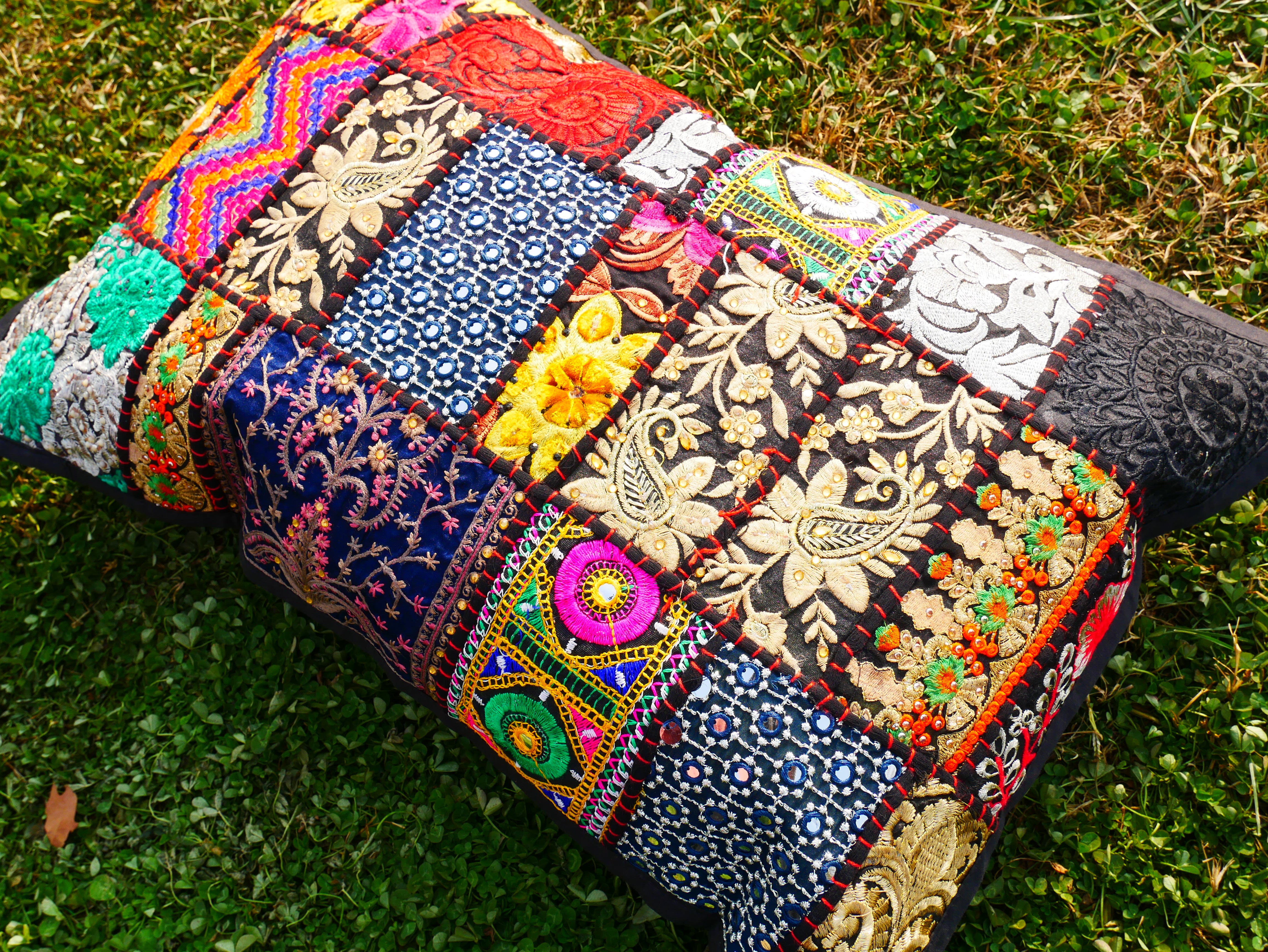 Colorful throw pillow - Indian patchwork cushion cover hippie chic | colorful, decorative pillow case for bohemian decor | patchwork pillow hippie cushion COVER