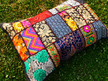 Colorful throw pillow - Indian patchwork cushion cover hippie chic | colorful, decorative pillow case for bohemian decor | patchwork pillow hippie cushion COVER