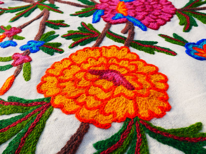 Bohemian bedding - luxury Indian bed throw | Kashmir Crewel embroidery - colorful bedspread, floral design