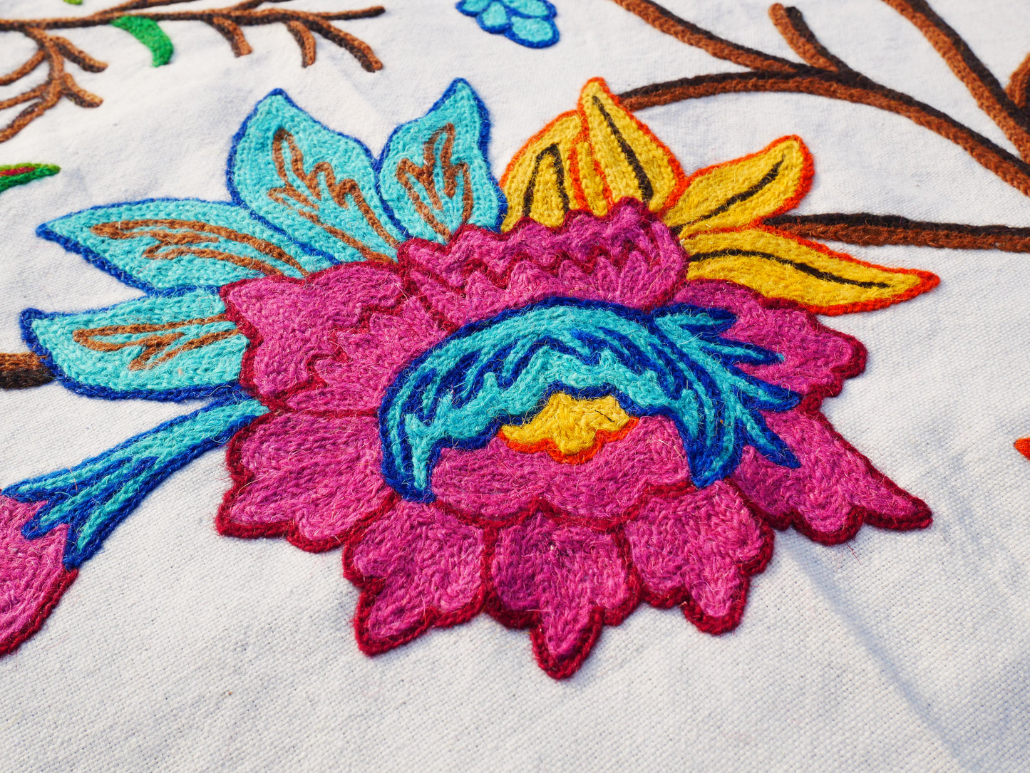 Bohemian luxury bedding "Valley of blooms" hand embroidered bed thow