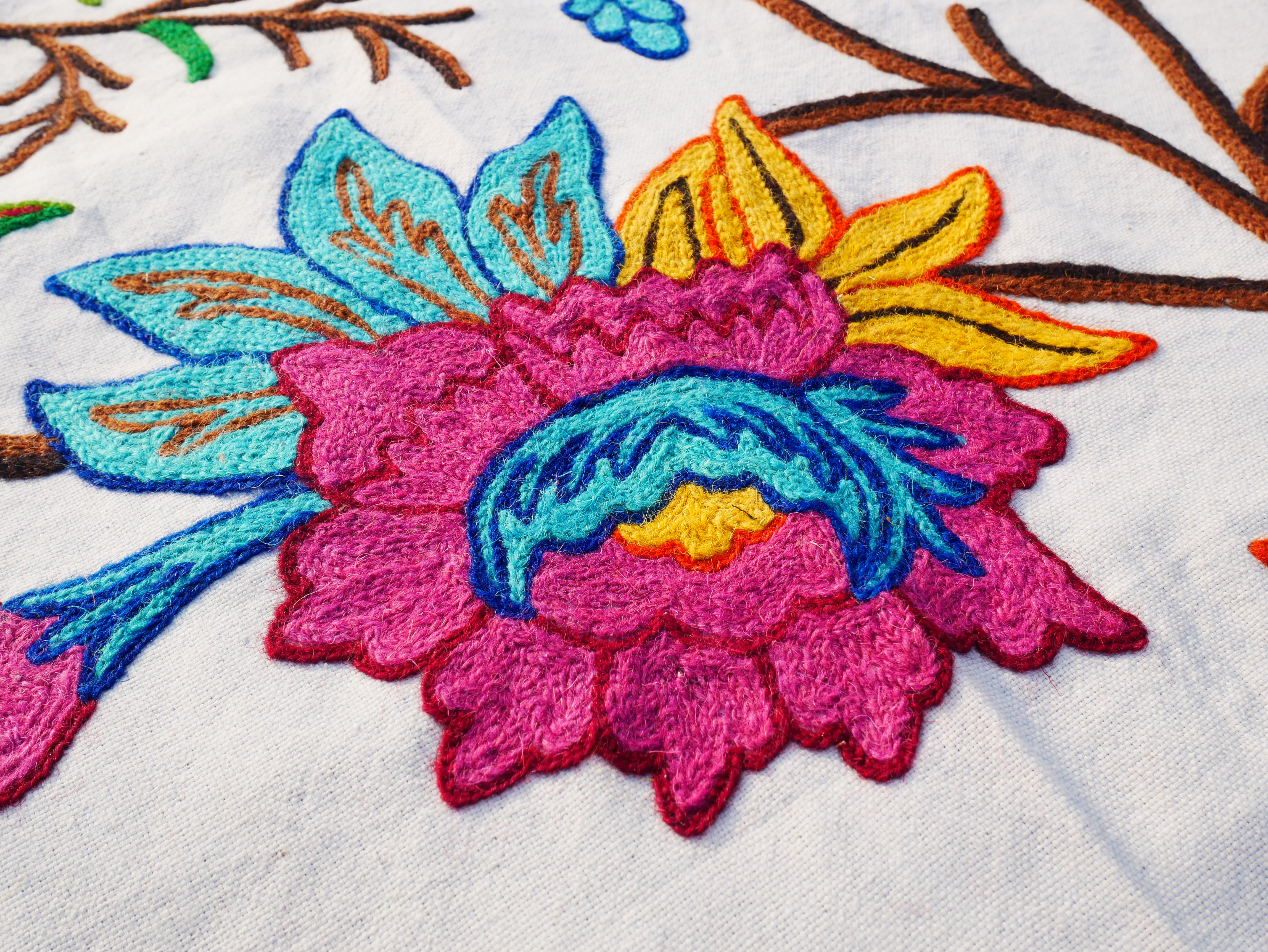 Bohemian luxury bedding "Valley of blooms" hand embroidered bed thow