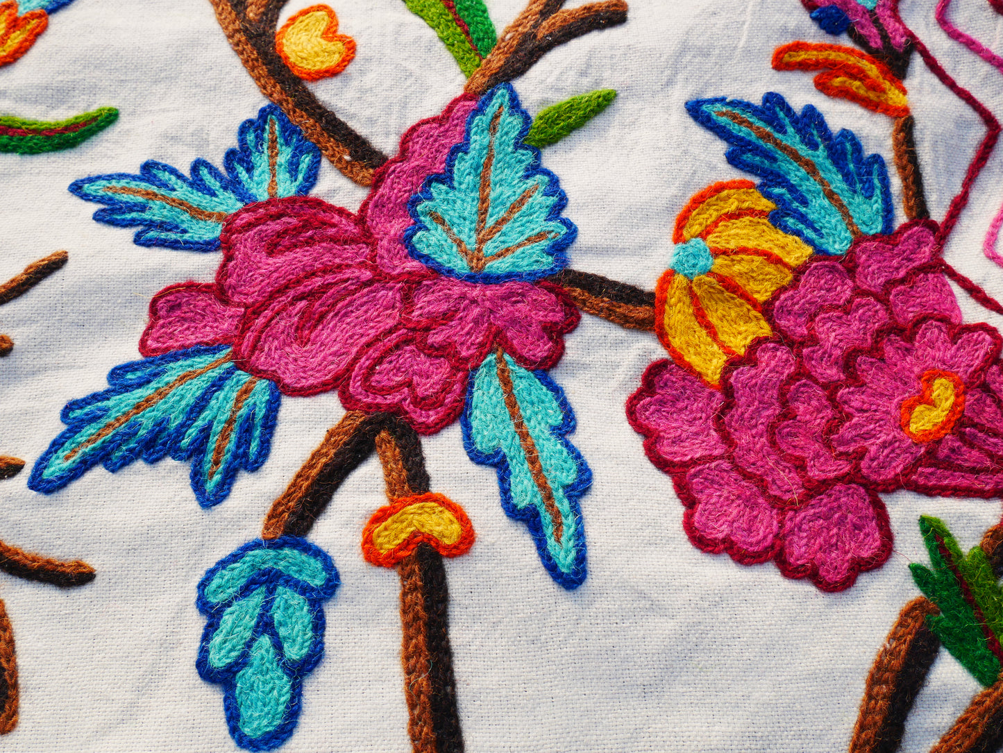 Bohemian luxury bedding "Valley of blooms" hand embroidered bed thow