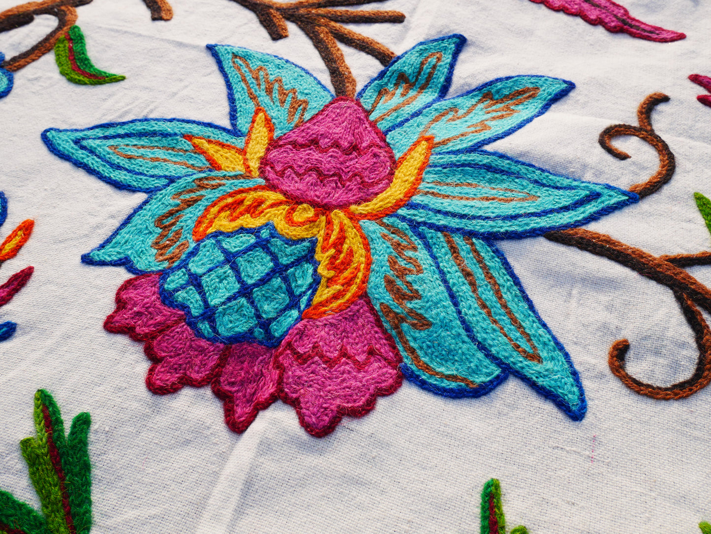 Bohemian luxury bedding "Valley of blooms" hand embroidered bed thow