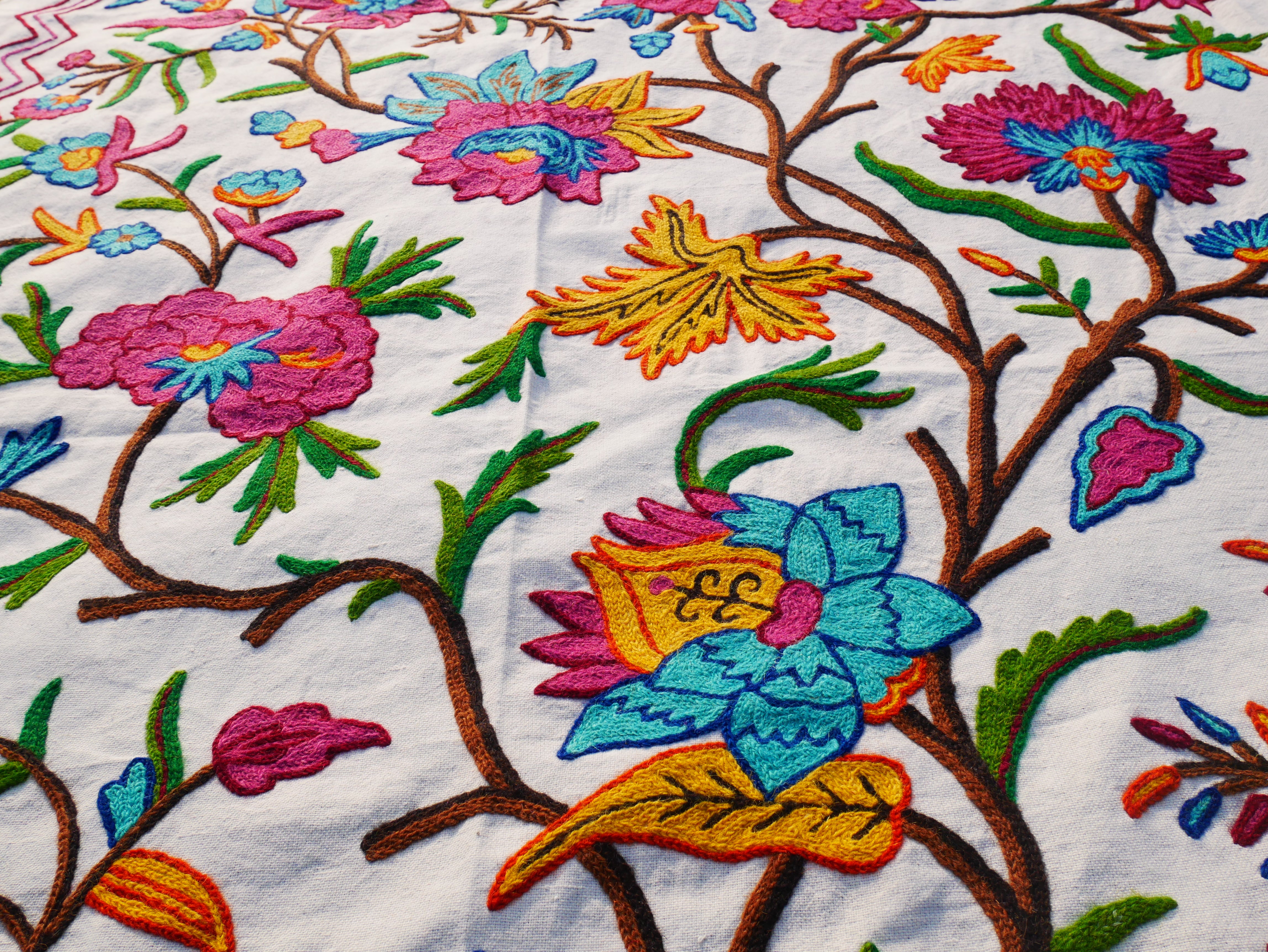 Bohemian luxury bedding "Valley of blooms" hand embroidered bed thow