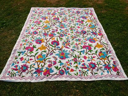 Bohemian luxury bedding "Valley of blooms" hand embroidered bed thow