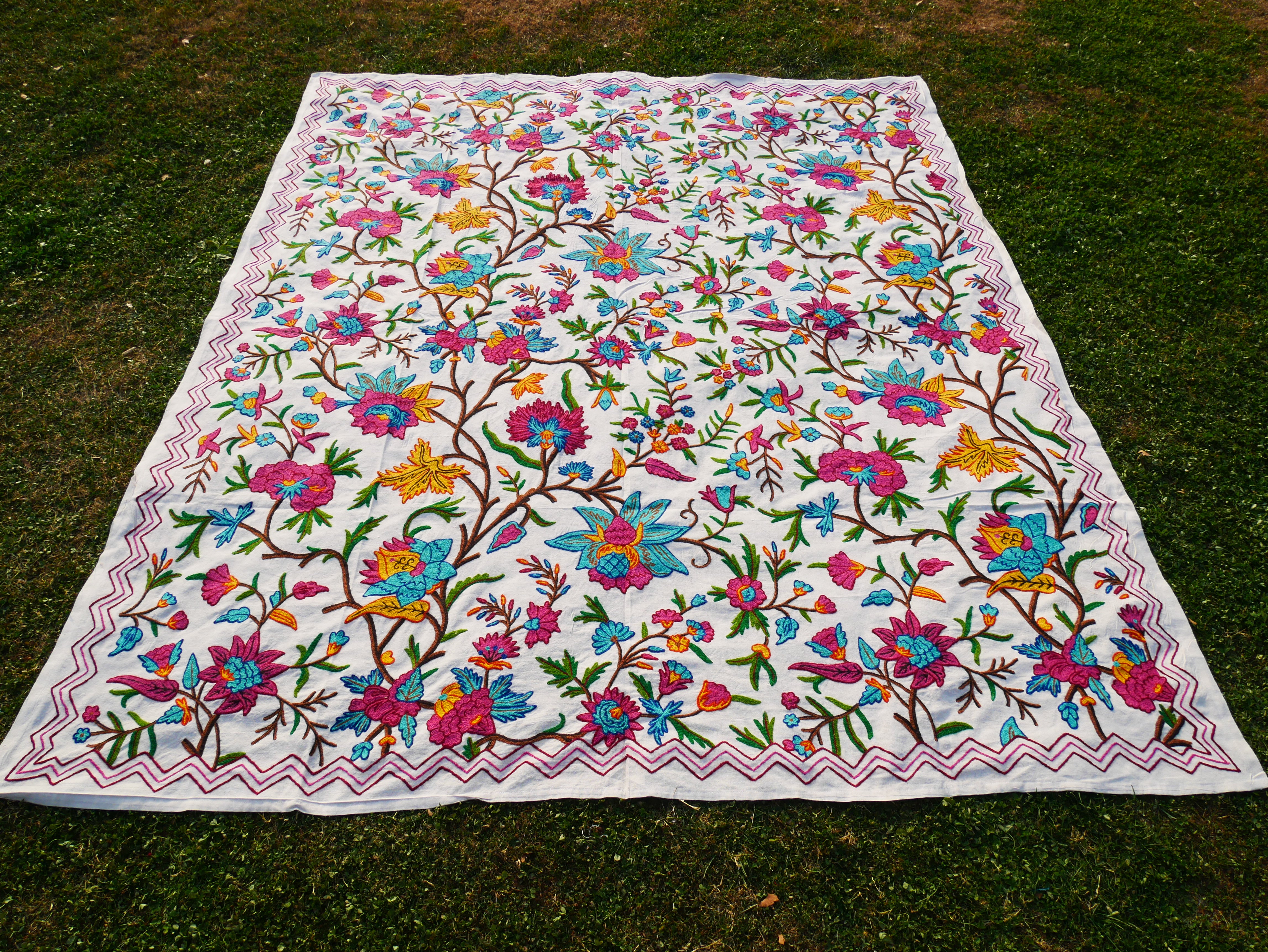 Bohemian luxury bedding "Valley of blooms" hand embroidered bed thow