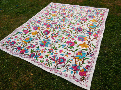 Bohemian luxury bedding "Valley of blooms" hand embroidered bed thow