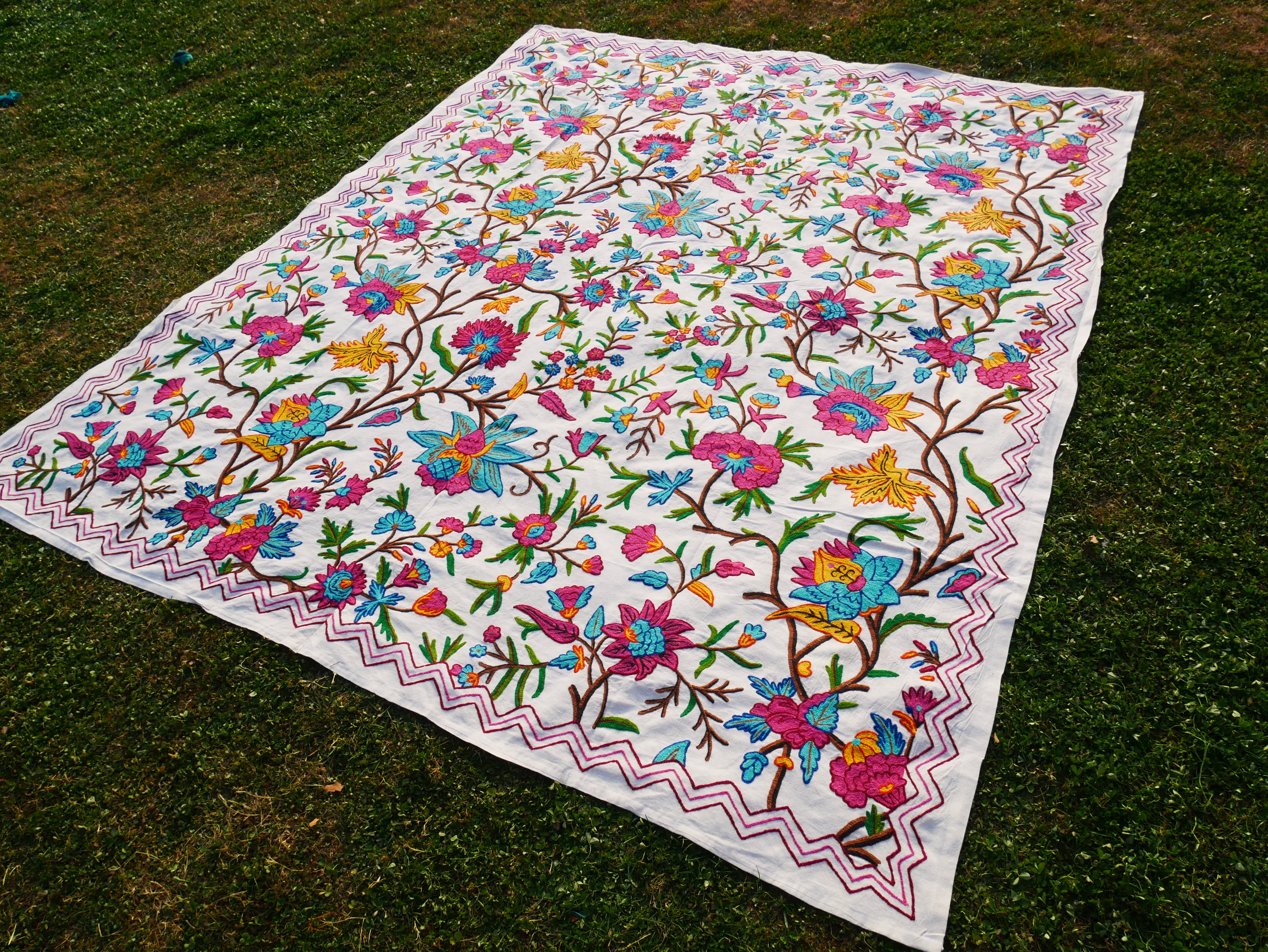 Bohemian luxury bedding "Valley of blooms" hand embroidered bed thow