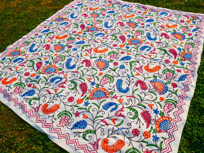 Böhmische Bettwäsche – luxuriöse indische Bettüberwürfe | Kashmir Crewel-Stickerei - bunte Tagesdecke, florales Design