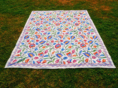 Böhmische Bettwäsche – luxuriöse indische Bettüberwürfe | Kashmir Crewel-Stickerei - bunte Tagesdecke, florales Design