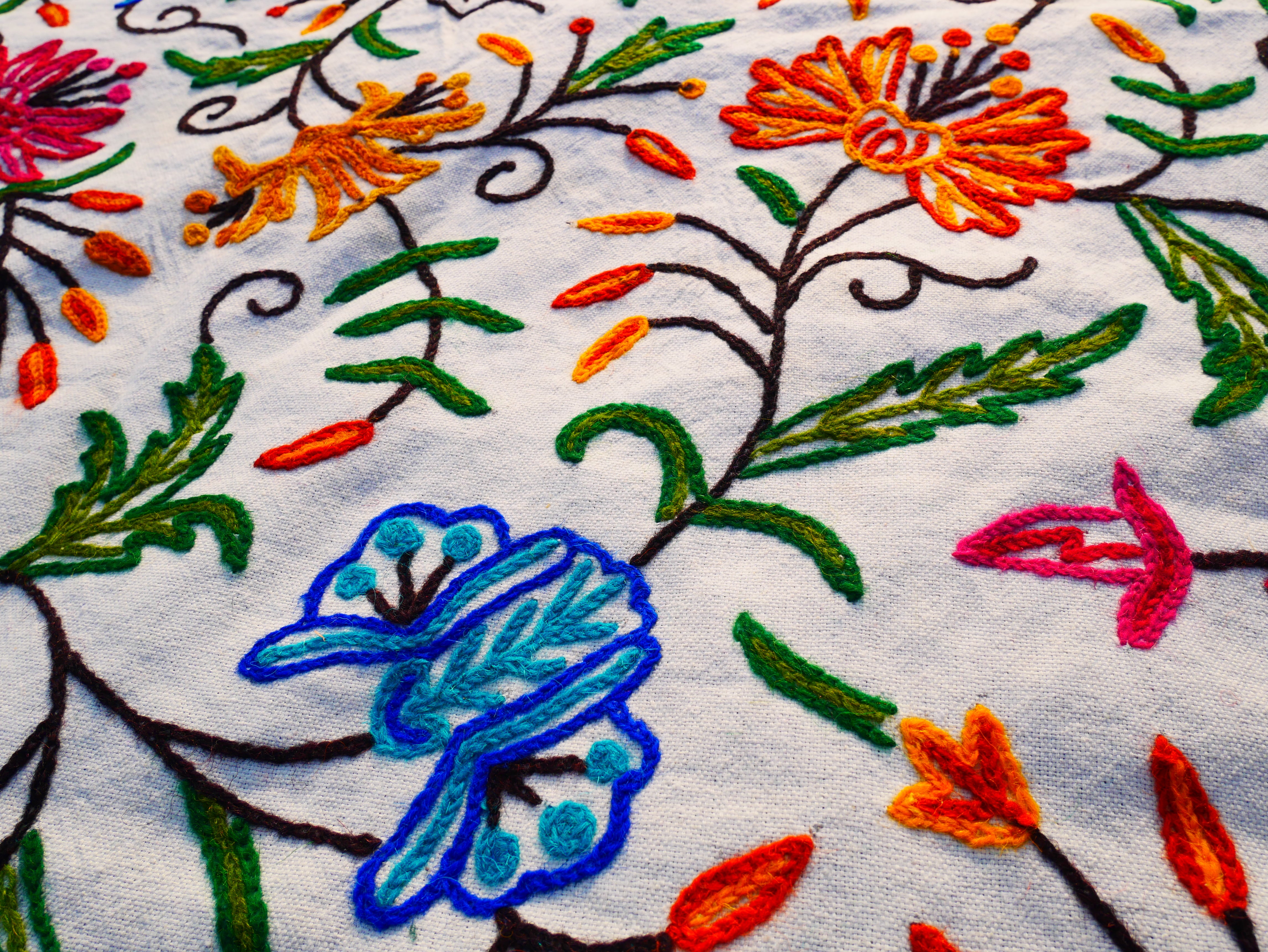 Bohemian bedding - luxury Indian bed throw | Kashmir Crewel embroidery - colorful bedspread, floral design