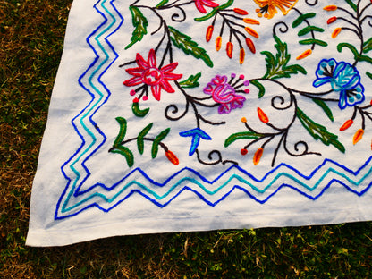 Bohemian bedding - luxury Indian bed throw | Kashmir Crewel embroidery - colorful bedspread, floral design