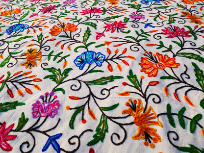 Bohemian bedding - luxury Indian bed throw | Kashmir Crewel embroidery - colorful bedspread, floral design