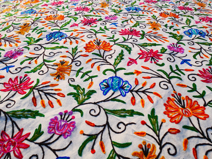 Bohemian bedding - luxury Indian bed throw | Kashmir Crewel embroidery - colorful bedspread, floral design