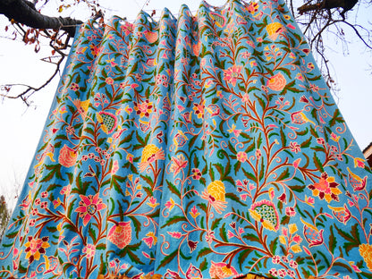 Hand-Embroidered Floral Curtain from Kashmir – Cotton & Wool Boho Bedroom Curtain