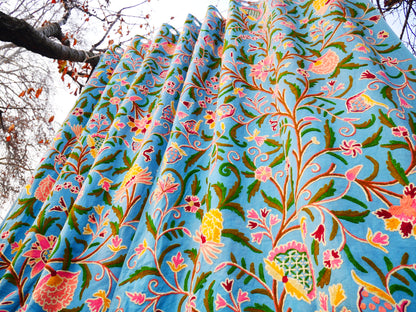 Hand-Embroidered Floral Curtain from Kashmir – Cotton & Wool Boho Bedroom Curtain