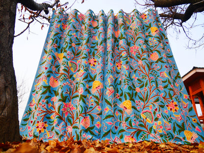 Hand-Embroidered Floral Curtain from Kashmir – Cotton & Wool Boho Bedroom Curtain