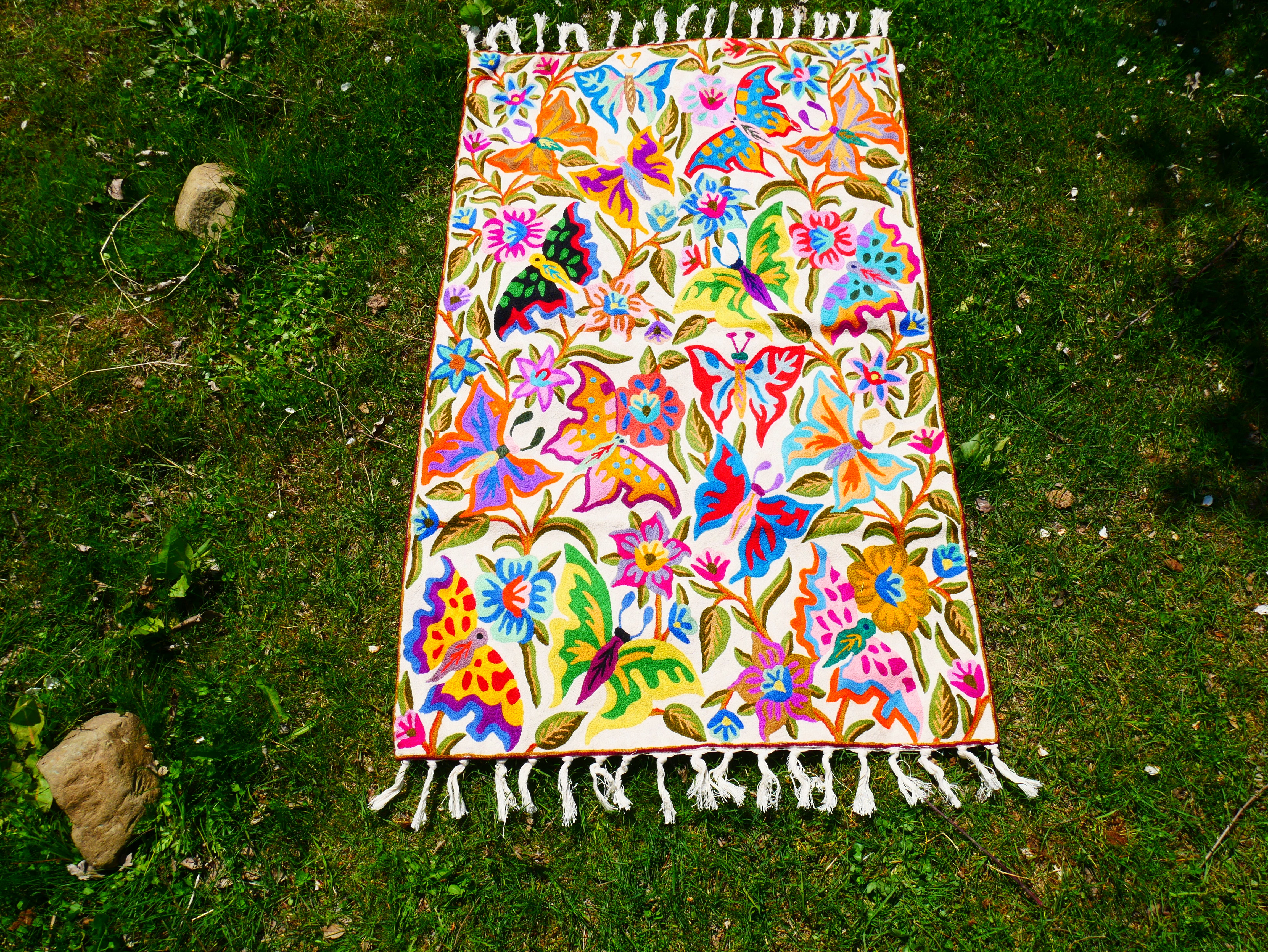 Kashmiri wool rug 3x5 Butterfly embroidery rug - decorative wall or accent urg