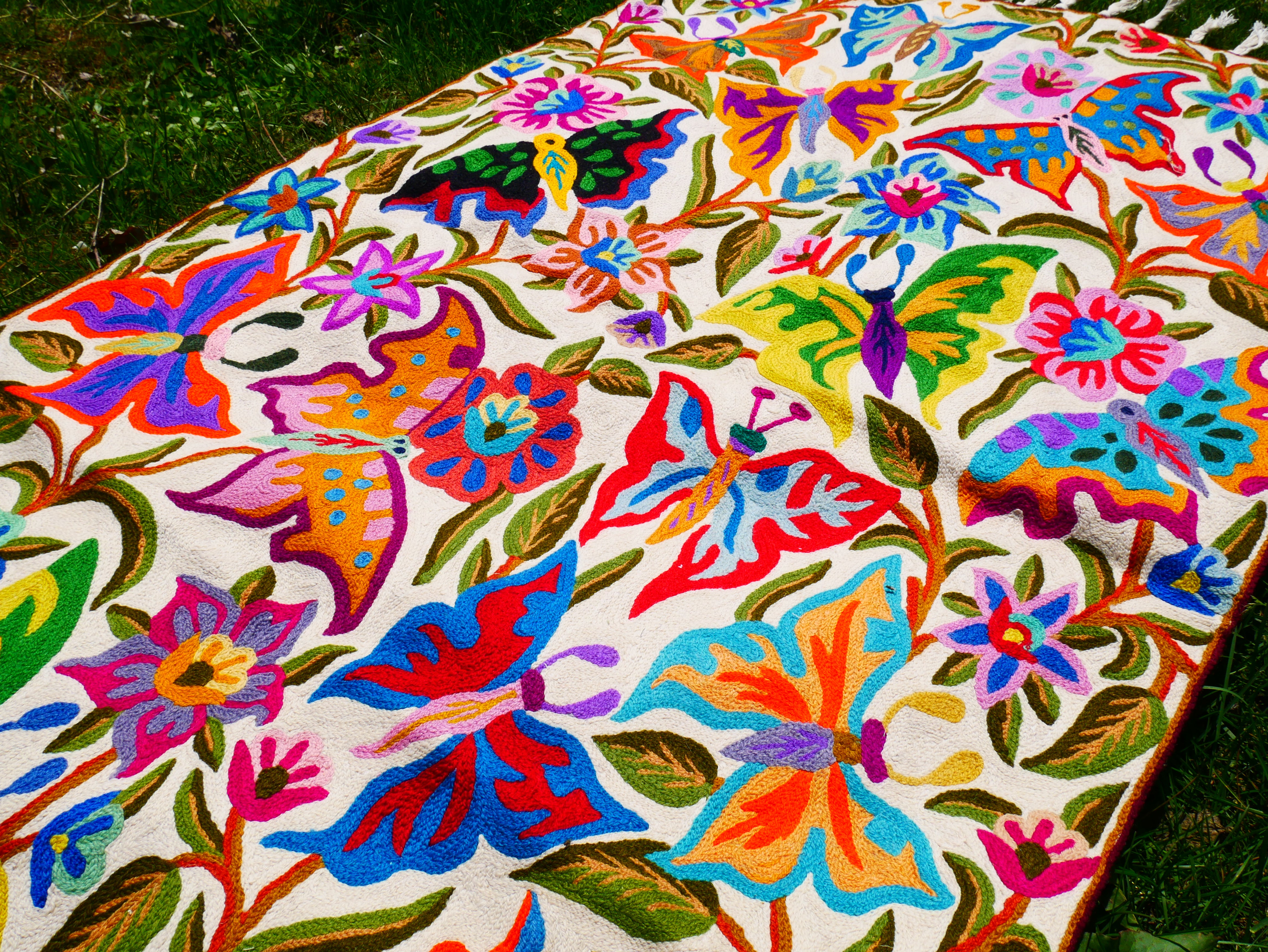 Kashmiri wool rug 3x5 Butterfly embroidery rug - decorative wall or accent urg