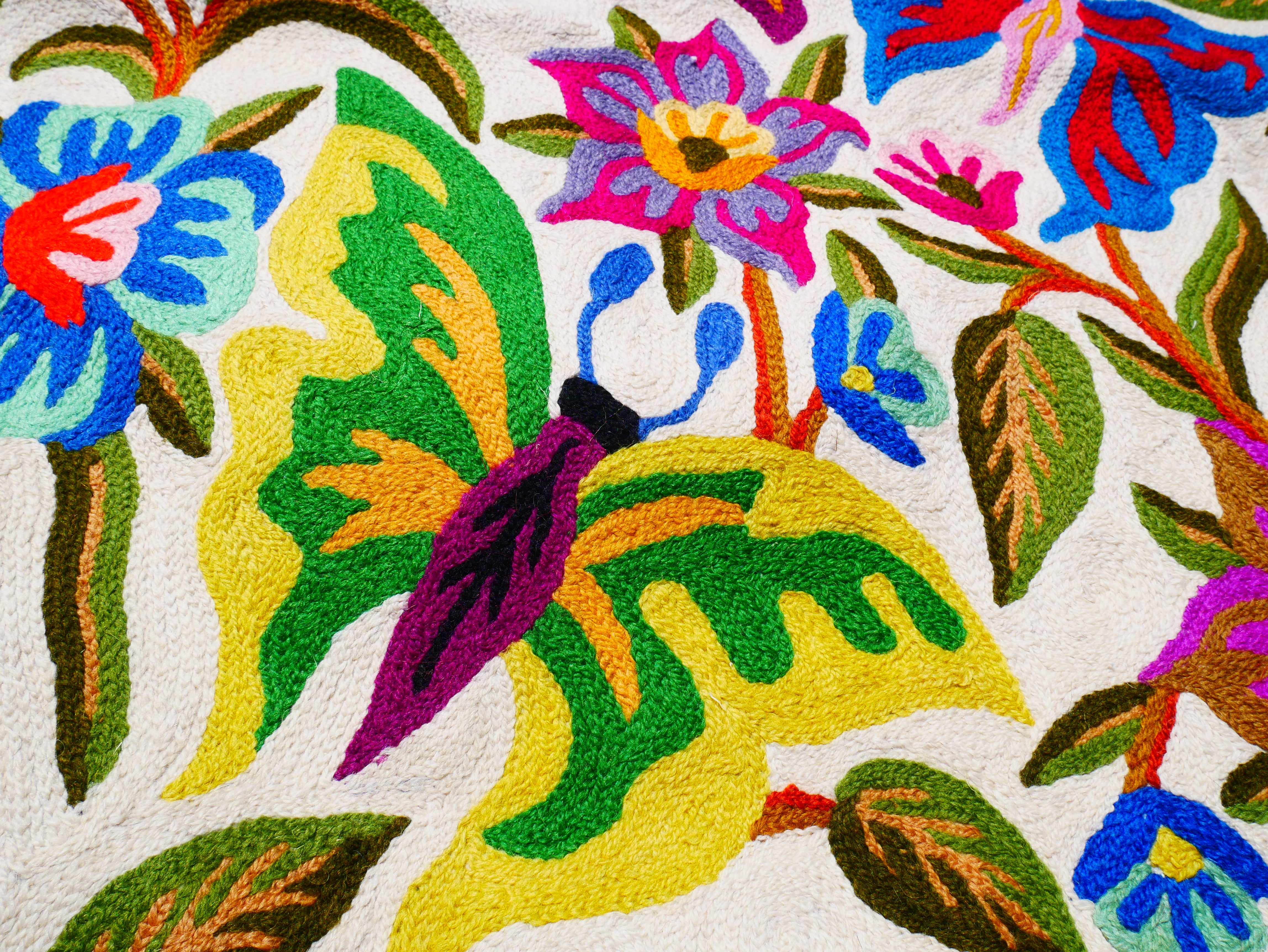 Kashmiri wool rug 3x5 Butterfly embroidery rug - decorative wall or accent urg
