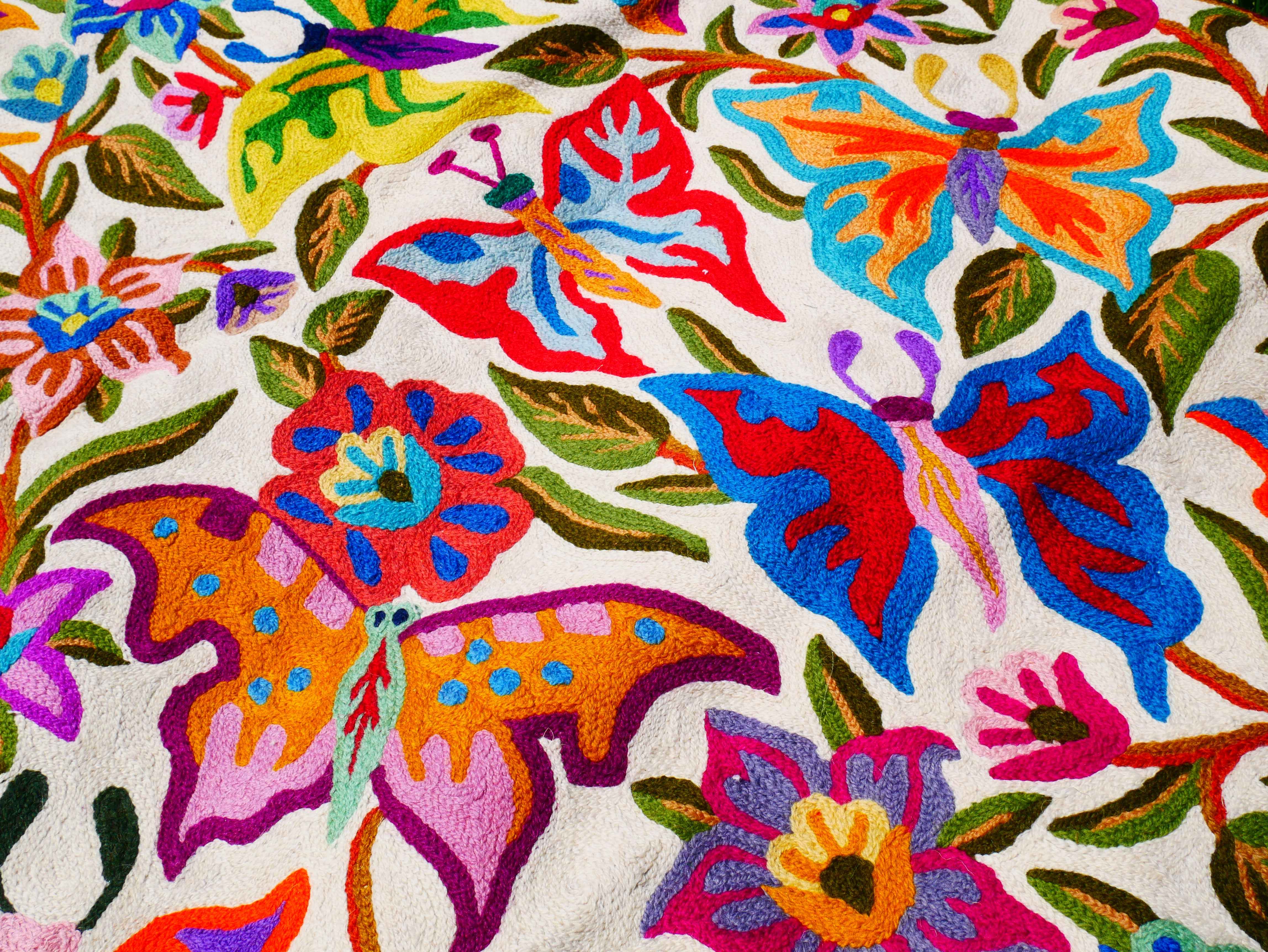 Kashmiri wool rug 3x5 Butterfly embroidery rug - decorative wall or accent urg