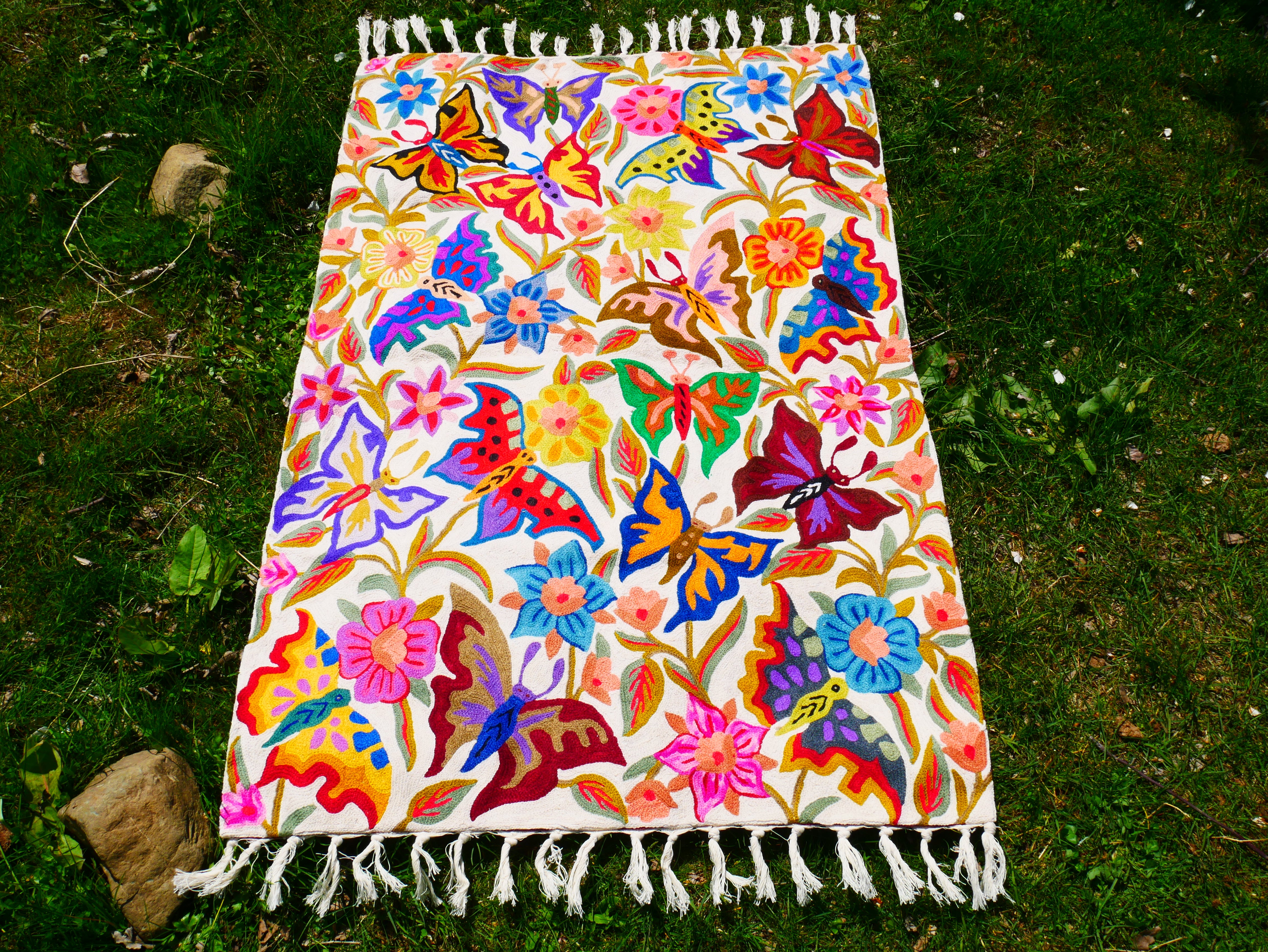 Kashmiri wool rug 2x3 Butterfly embroidery rug - decorative wall or accent rug