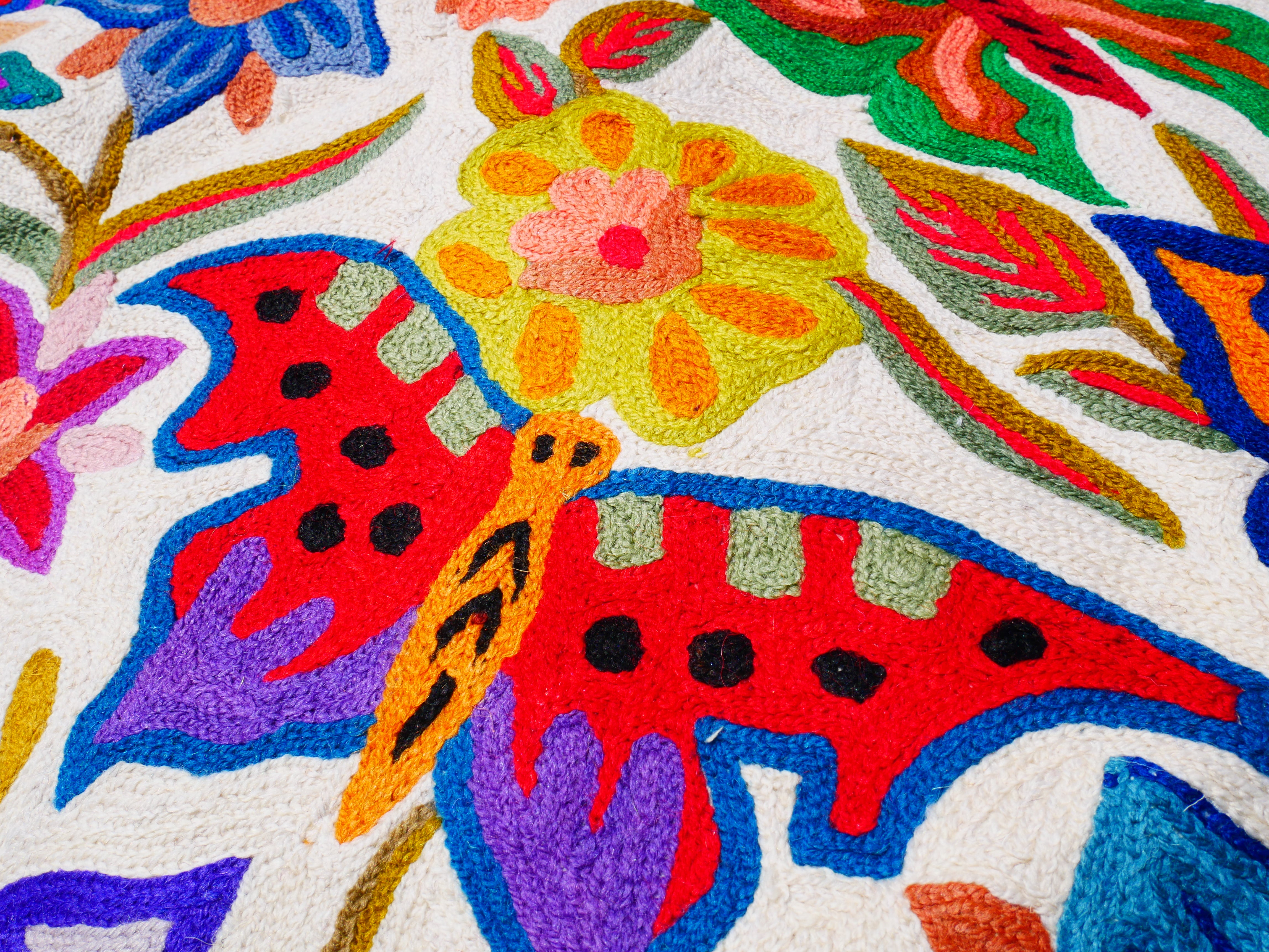 Kashmiri wool rug 2x3 Butterfly embroidery rug - decorative wall or accent rug