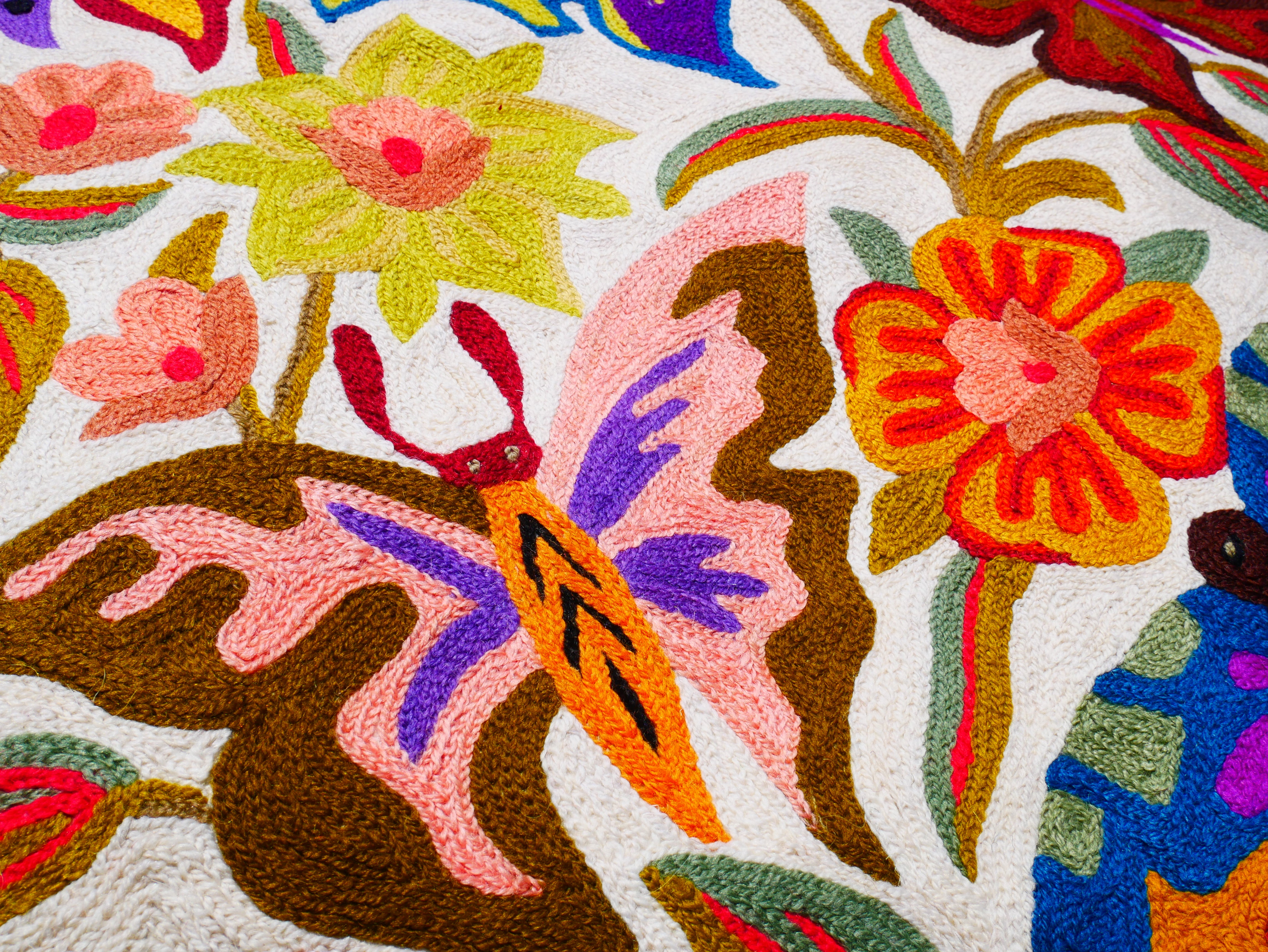 Kashmiri wool rug 2x3 Butterfly embroidery rug - decorative wall or accent rug