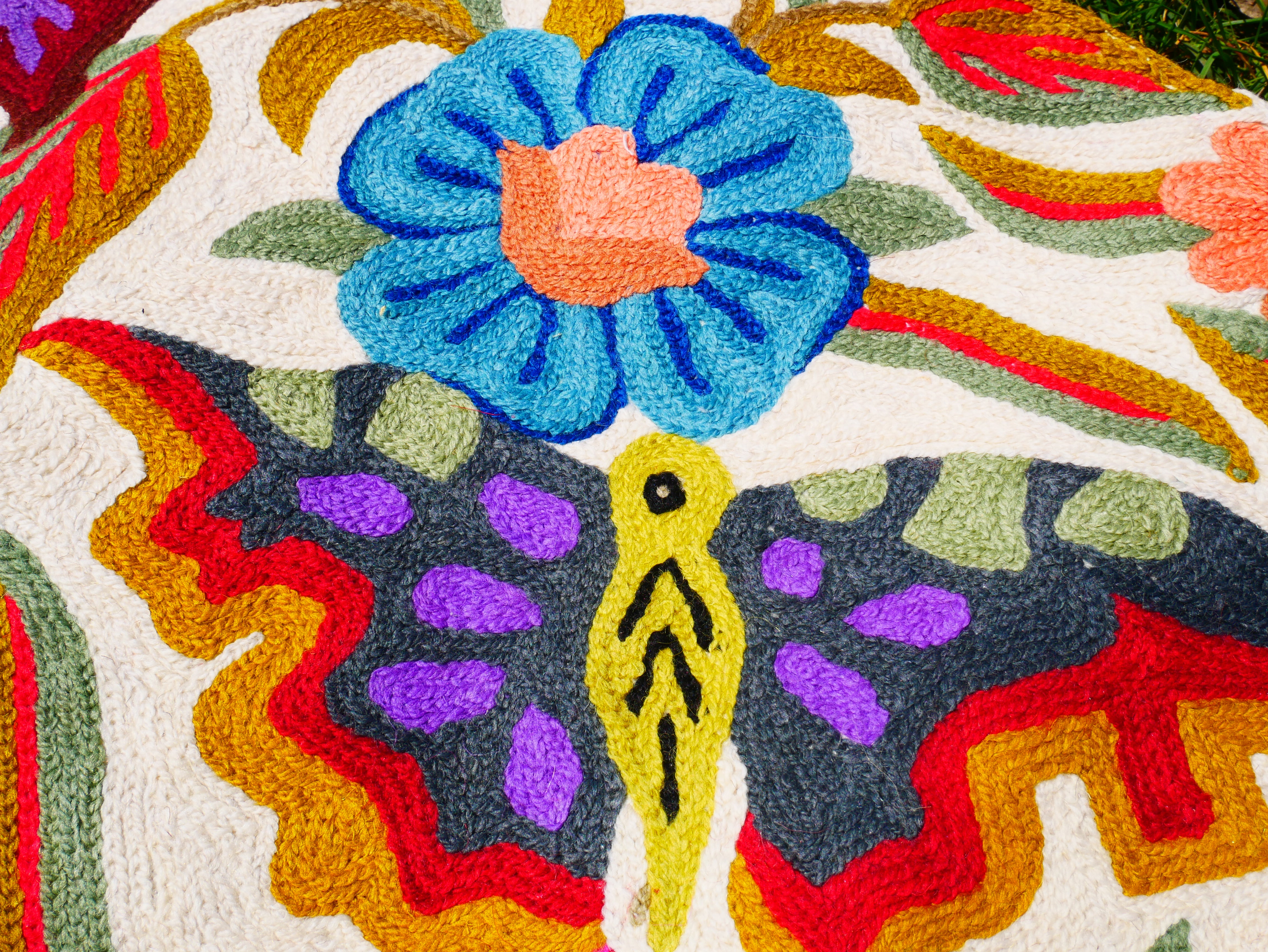 Kashmiri wool rug 2x3 Butterfly embroidery rug - decorative wall or accent rug
