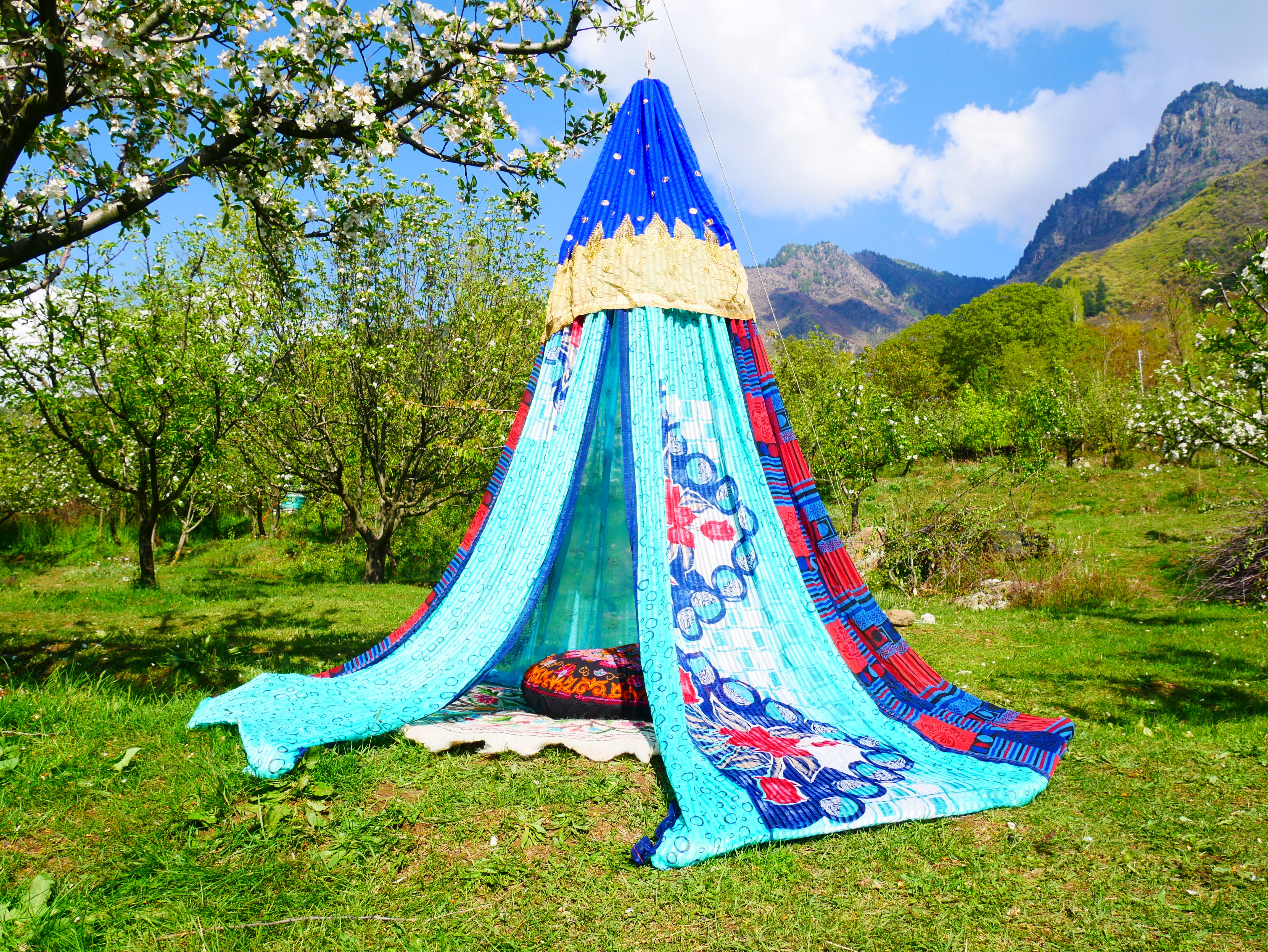 Dosel bohemio - Tienda de sari - Dosel de cama | Decoración hippie - Baldaquino Shanti para espacios de meditación o rincones de lectura