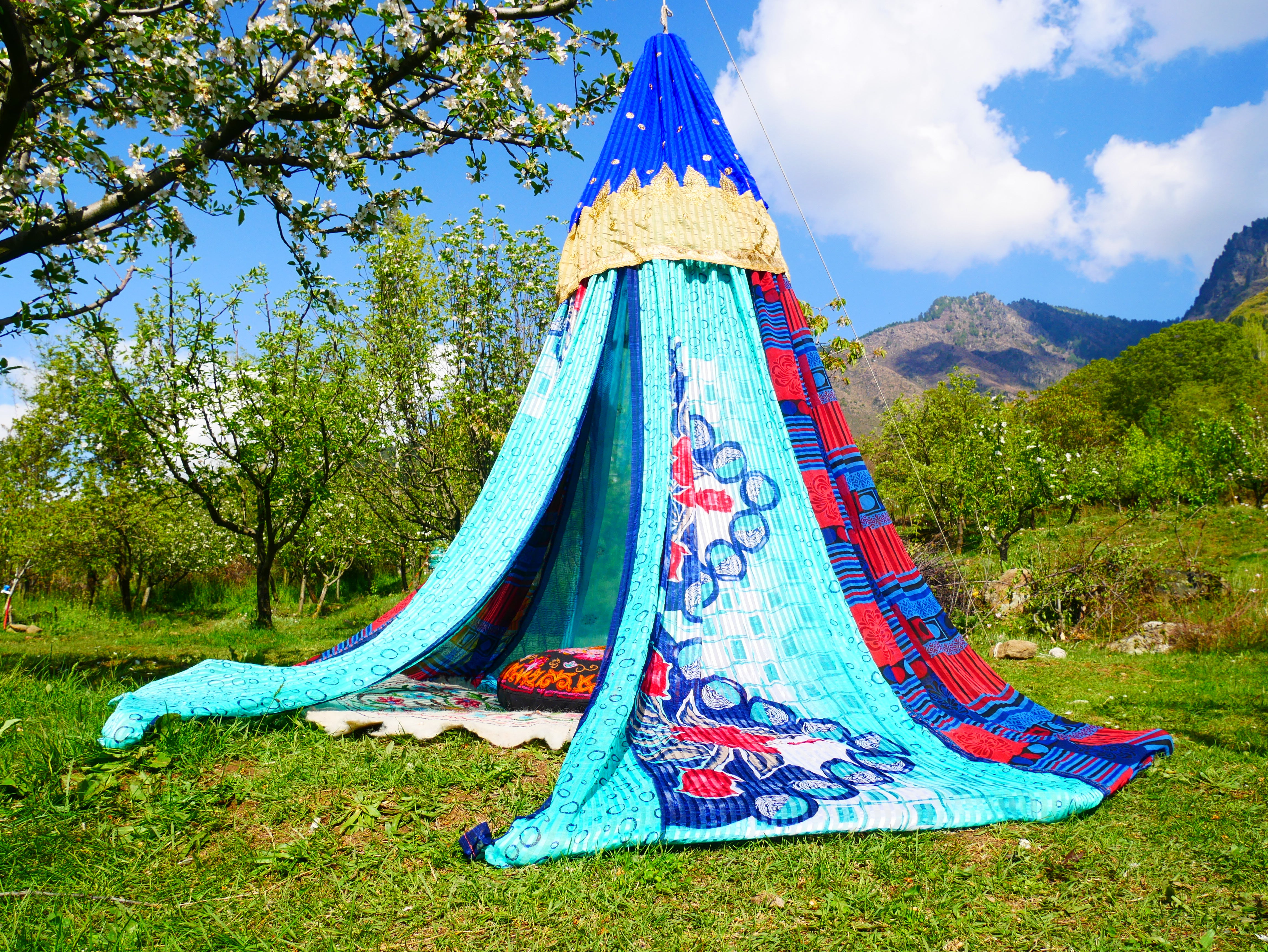 Dosel bohemio - Tienda de sari - Dosel de cama | Decoración hippie - Baldaquino Shanti para espacios de meditación o rincones de lectura