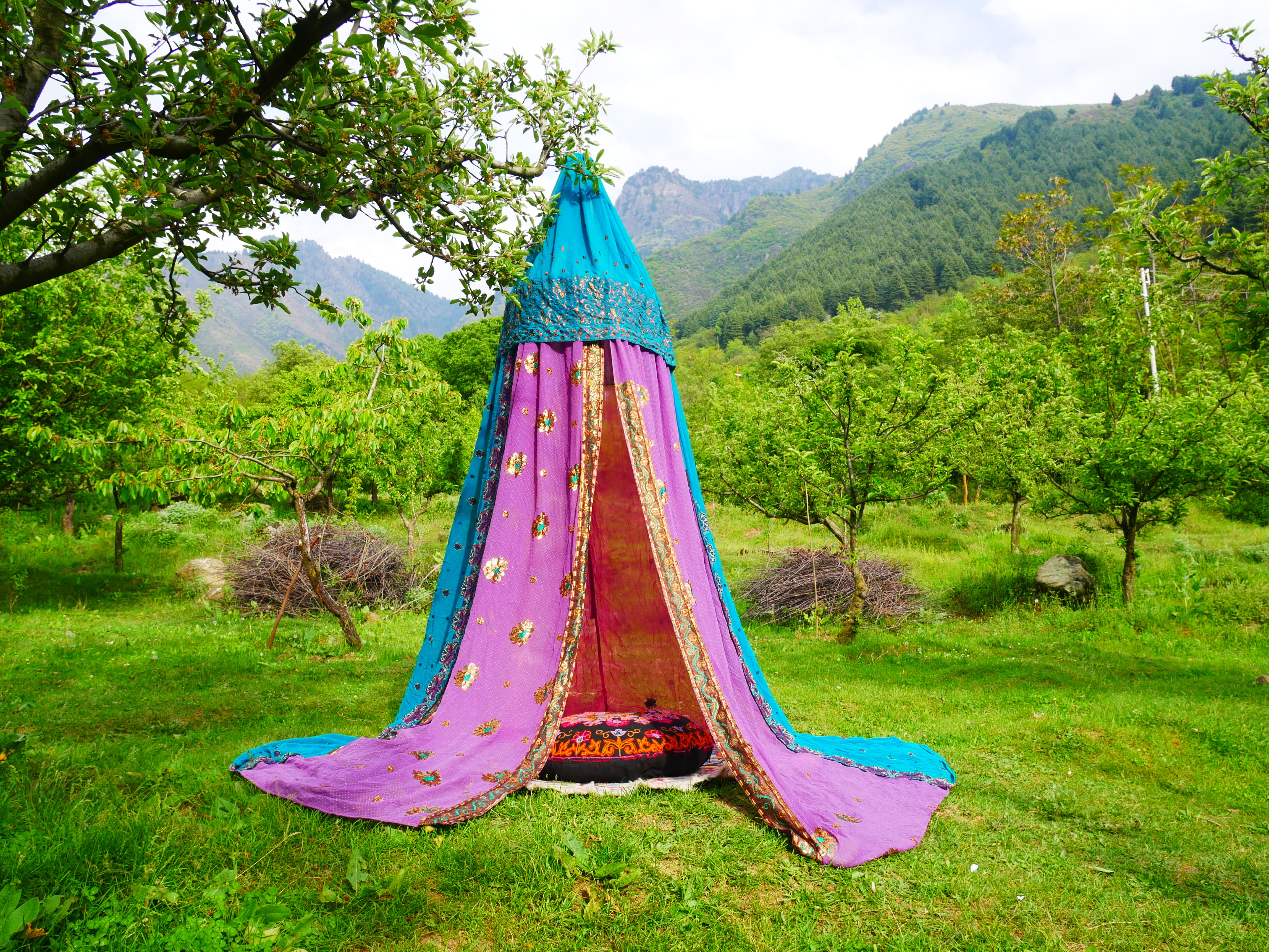 Saree canopy - hanging tent - bed canopy | bohemian wedding backdrop | Indian Hippie decor - floor seating area | meditation room - glamping