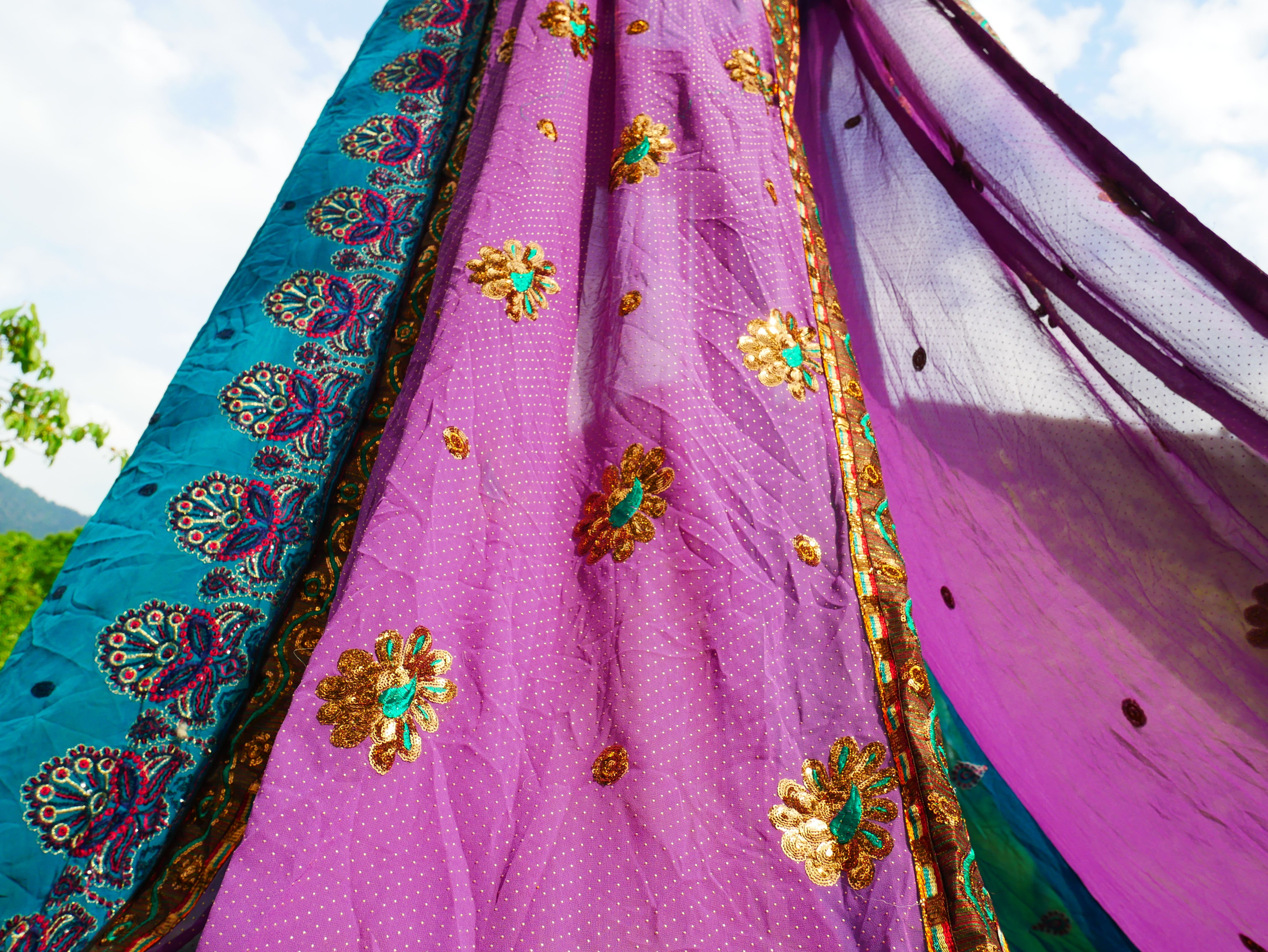 Saree canopy - hanging tent - bed canopy | bohemian wedding backdrop | Indian Hippie decor - floor seating area | meditation room - glamping