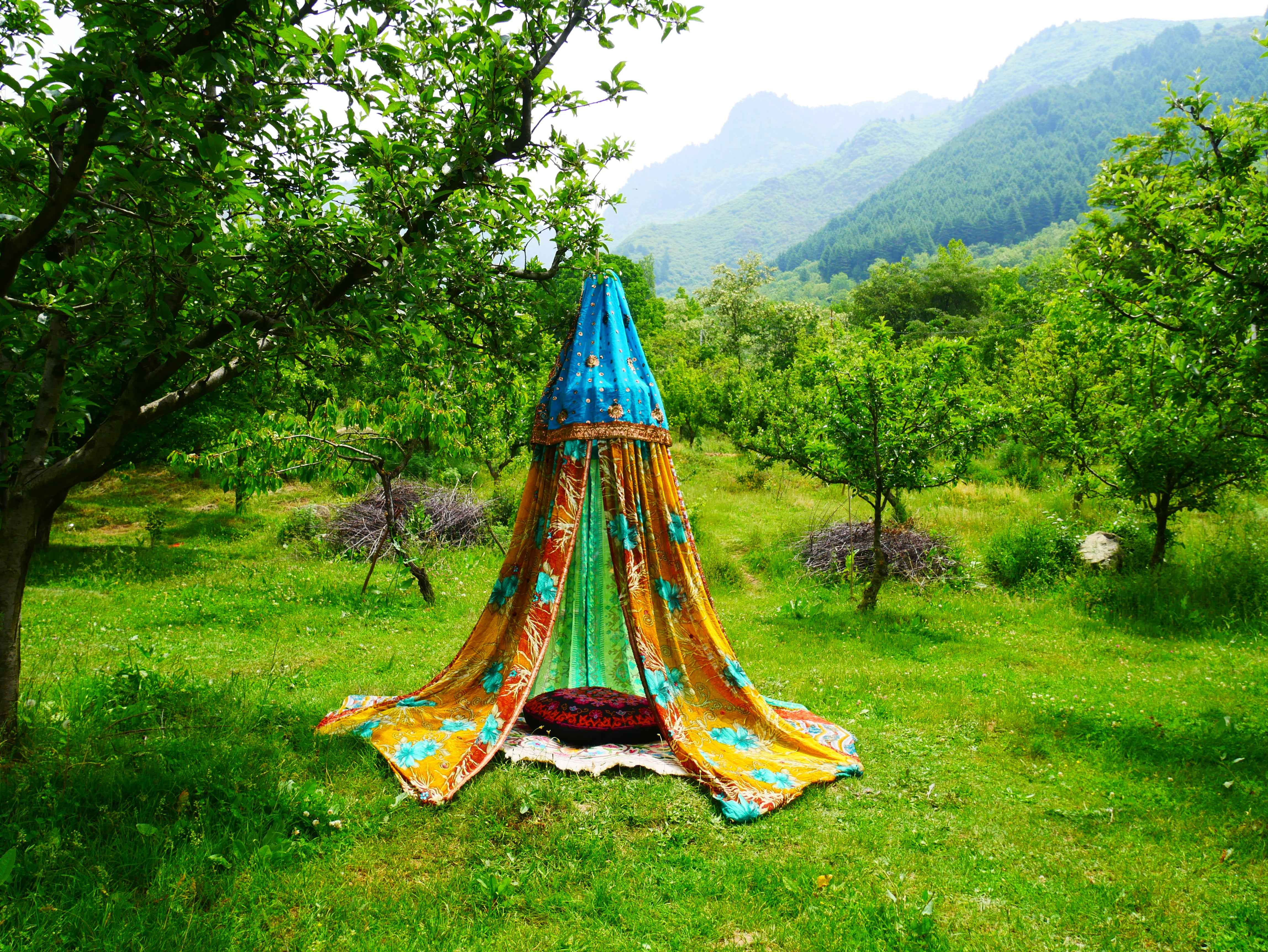 Shanti Canopy Saree tent - bed canopy | Kashmiri baldachin for Meditation Spaces or Reading nooks
