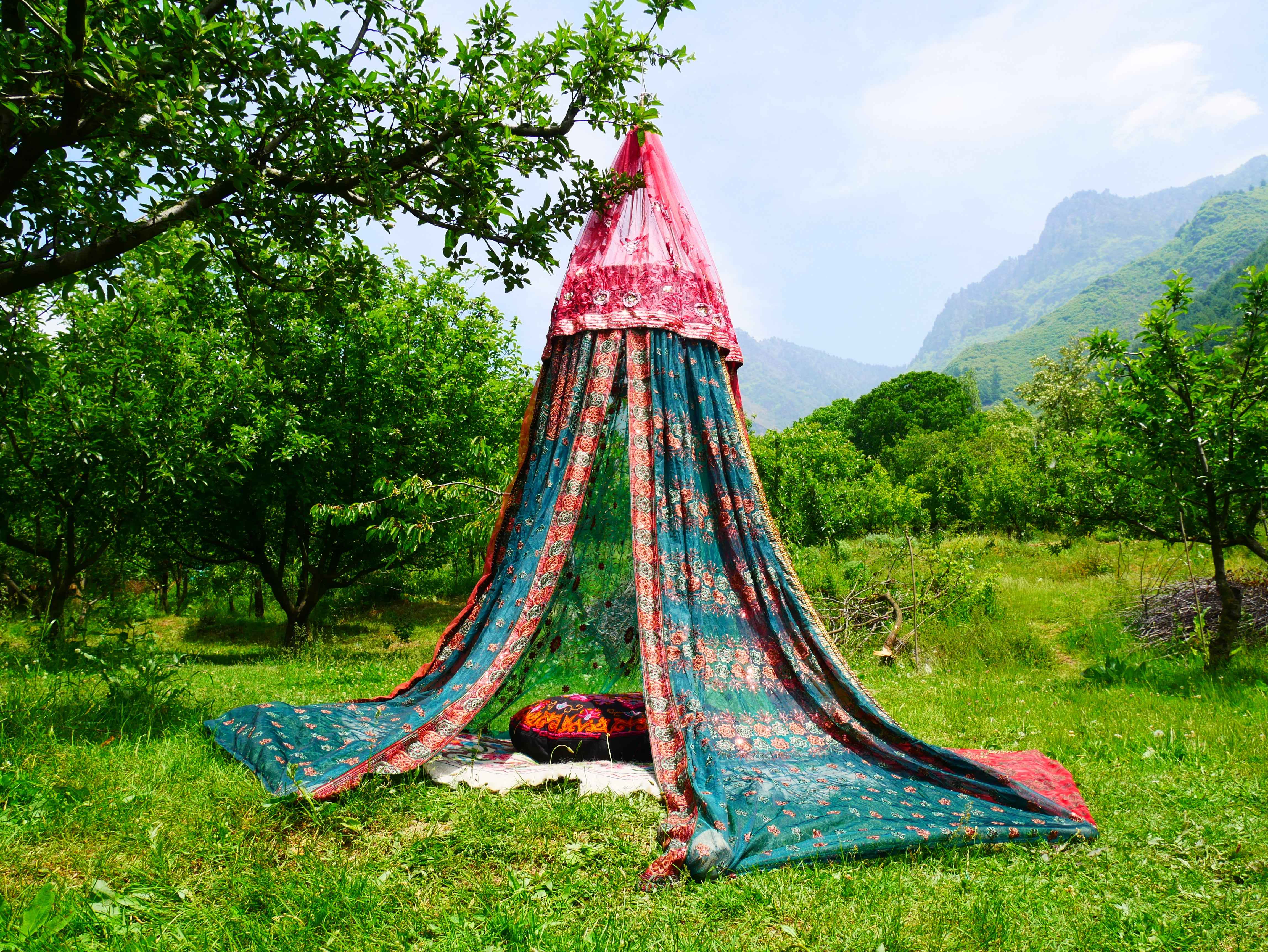 Kashmiri Canopy Saree tent - Bed Canopy | Shanti baldachin for Meditation Spaces or Kids play tent