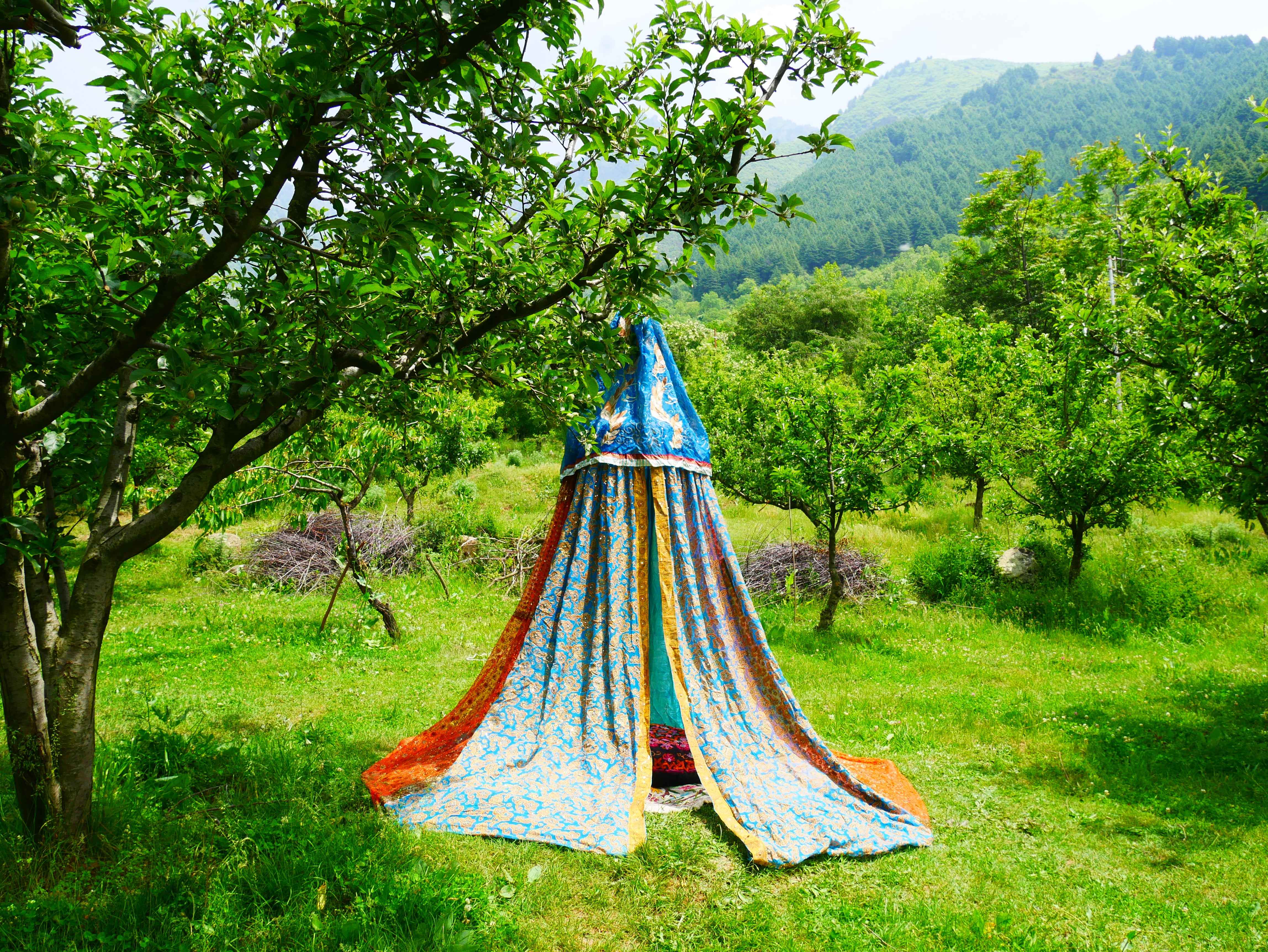 Shanti baldachin for Meditation Spaces or Reading nook - Kashmiri Canopy Saree tent