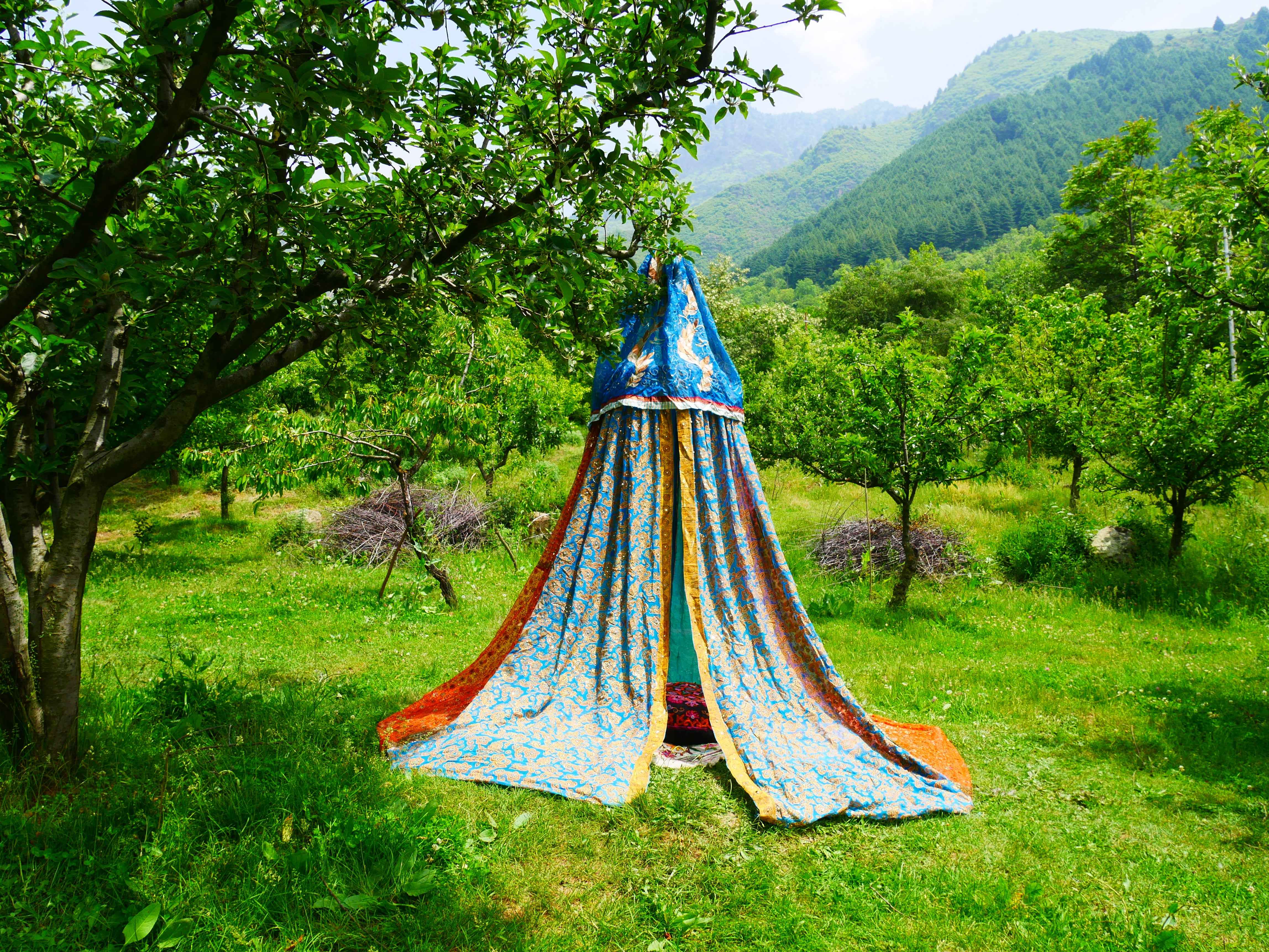 Shanti baldachin for Meditation Spaces or Reading nook - Kashmiri Canopy Saree tent