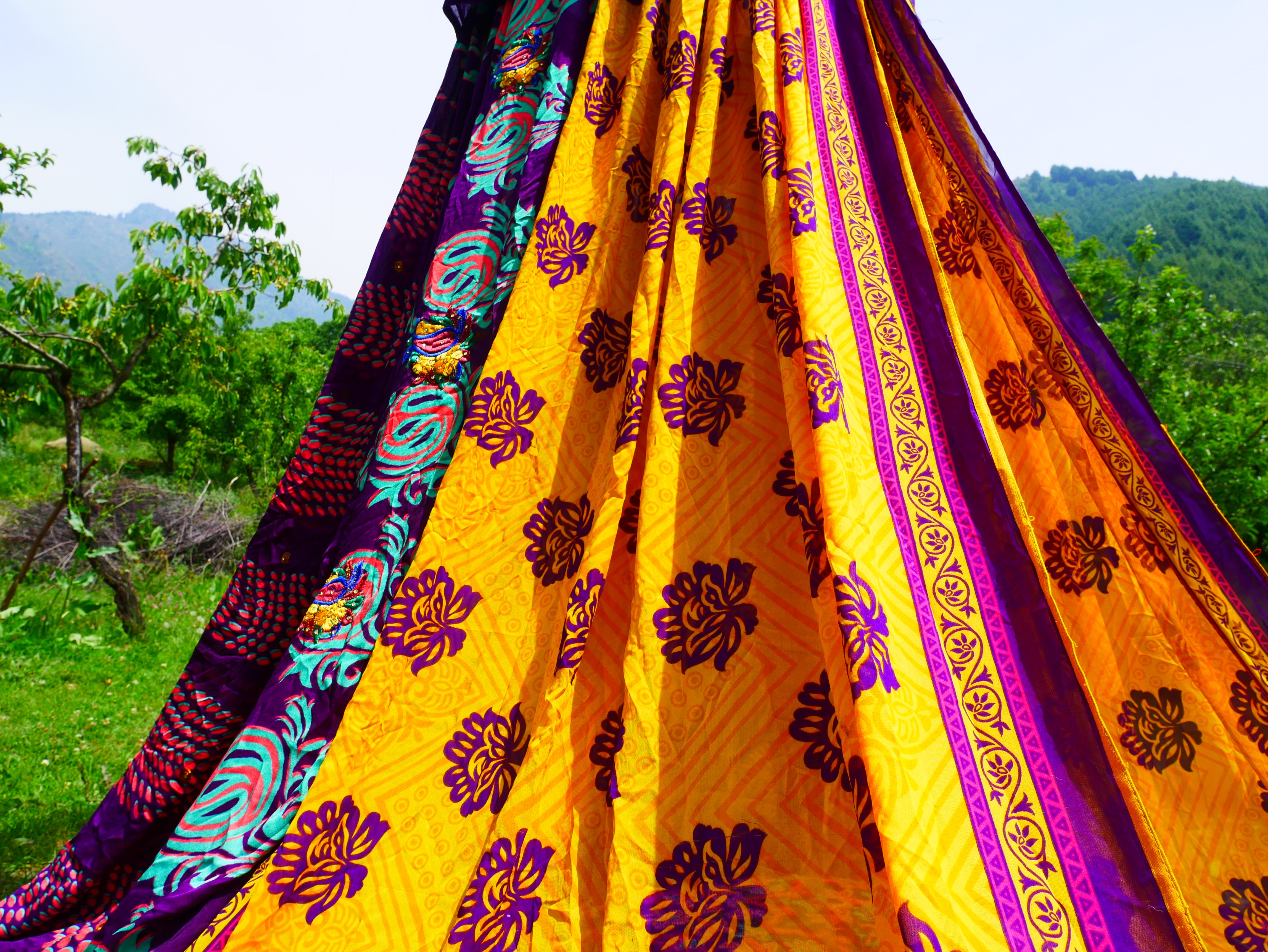 Kashmiri Canopy Saree tent - Bed Canopy  | Festival or Glamping decor - Shanti baldachin for Meditation Spaces