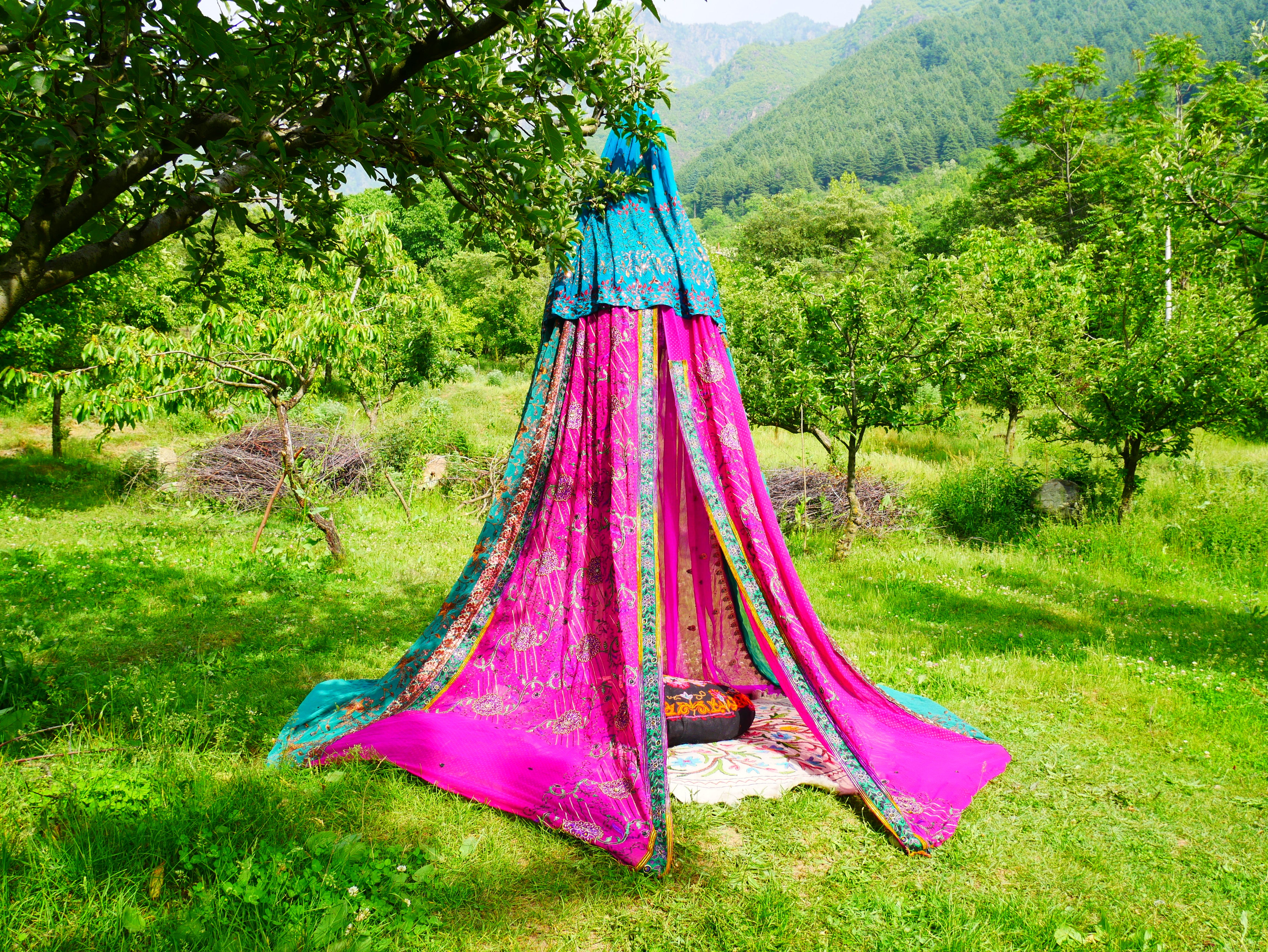 Kashmiri Canopy Saree tent - Bed Canopy  | Festival or Glamping decor - Shanti baldachin for Meditation Spaces