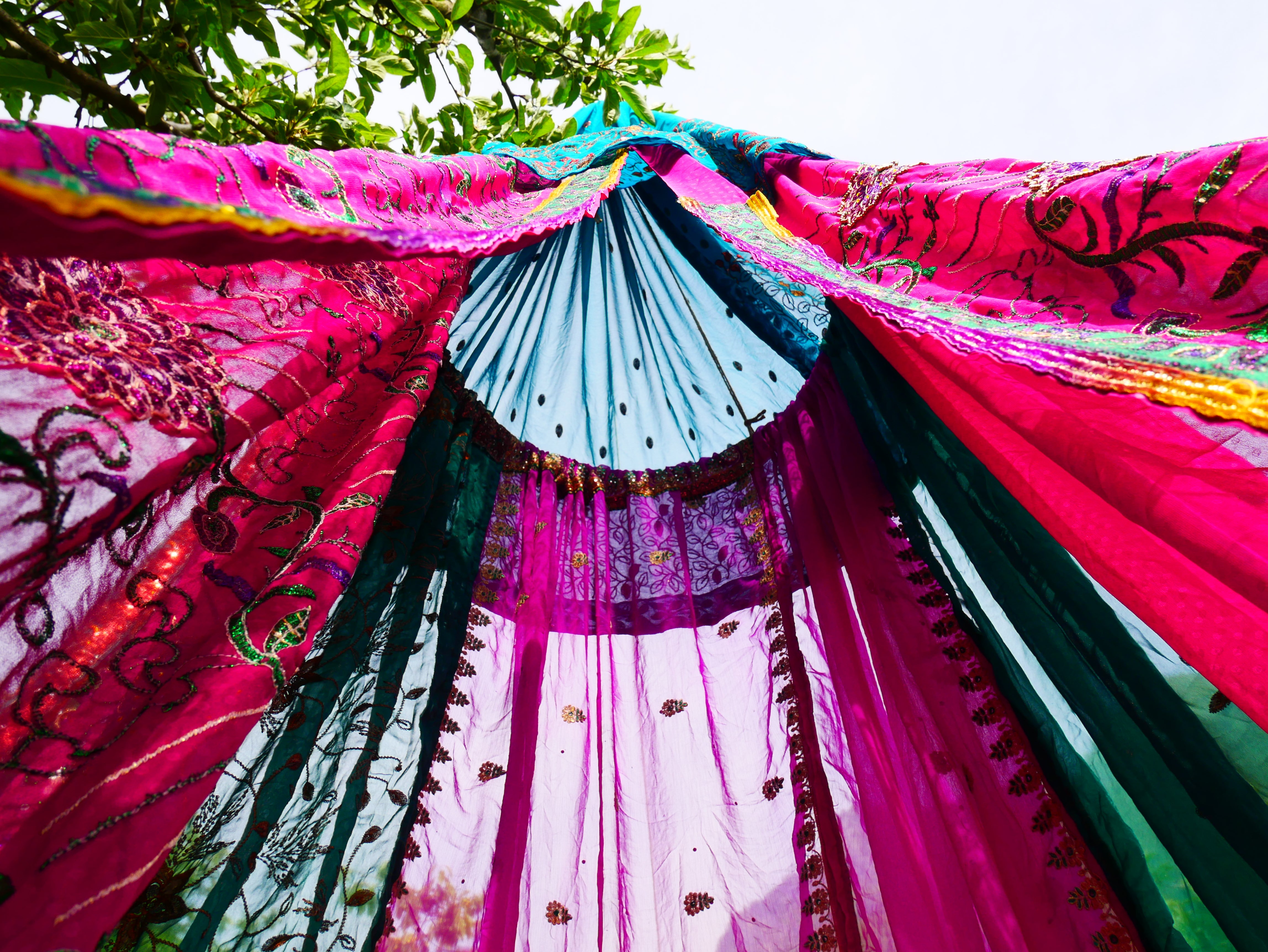 Kashmiri Canopy Saree tent - Bed Canopy  | Festival or Glamping decor - Shanti baldachin for Meditation Spaces