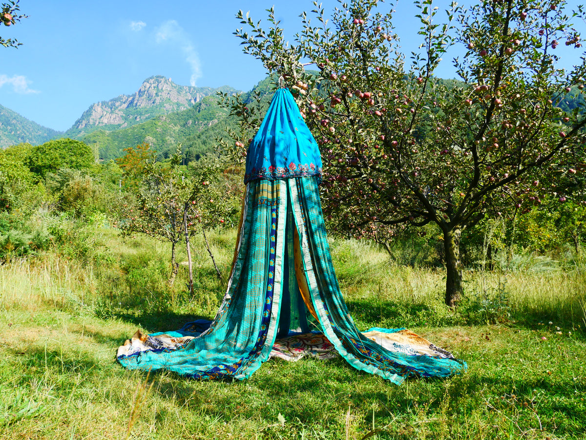 Shanti Canopy Saree tent - bed canopy | Kashmiri baldachin for Meditation Spaces or Reading nooks